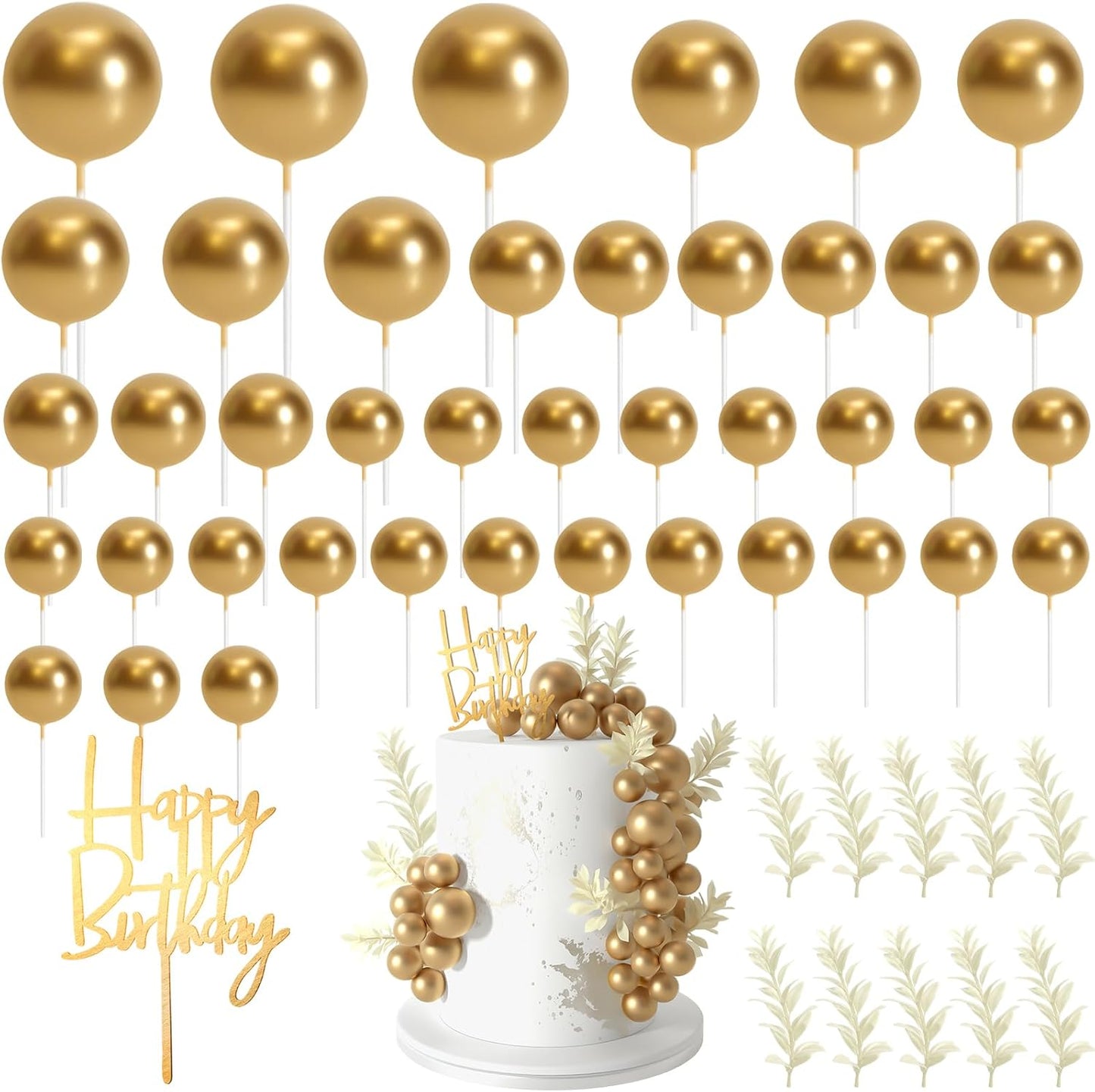 MIAHART Ball Cake Toppers Boho Grass Cake Topper Ball Cake Insert Decoration for Birthday Wedding Baby Shower Party Decorations Boho Themed Party Supplies (Gold)