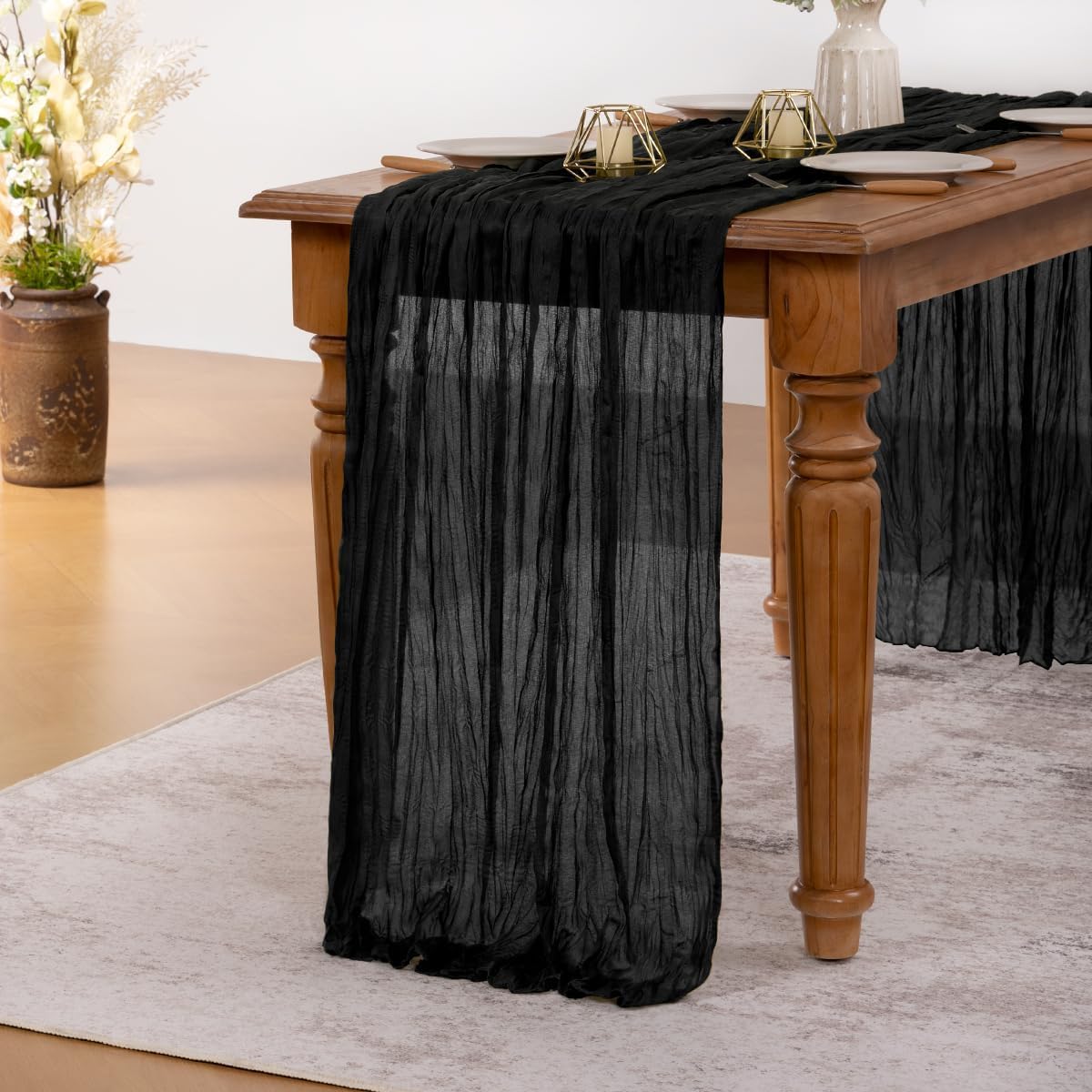 MLMW 10 Pack Halloween Table Runner Cheesecloth Black Boho Gauze Cheese Cloth 160 inch Rustic Sheer Table Runner 13.3ft for Party Wedding Baby Bridal Shower Birthday