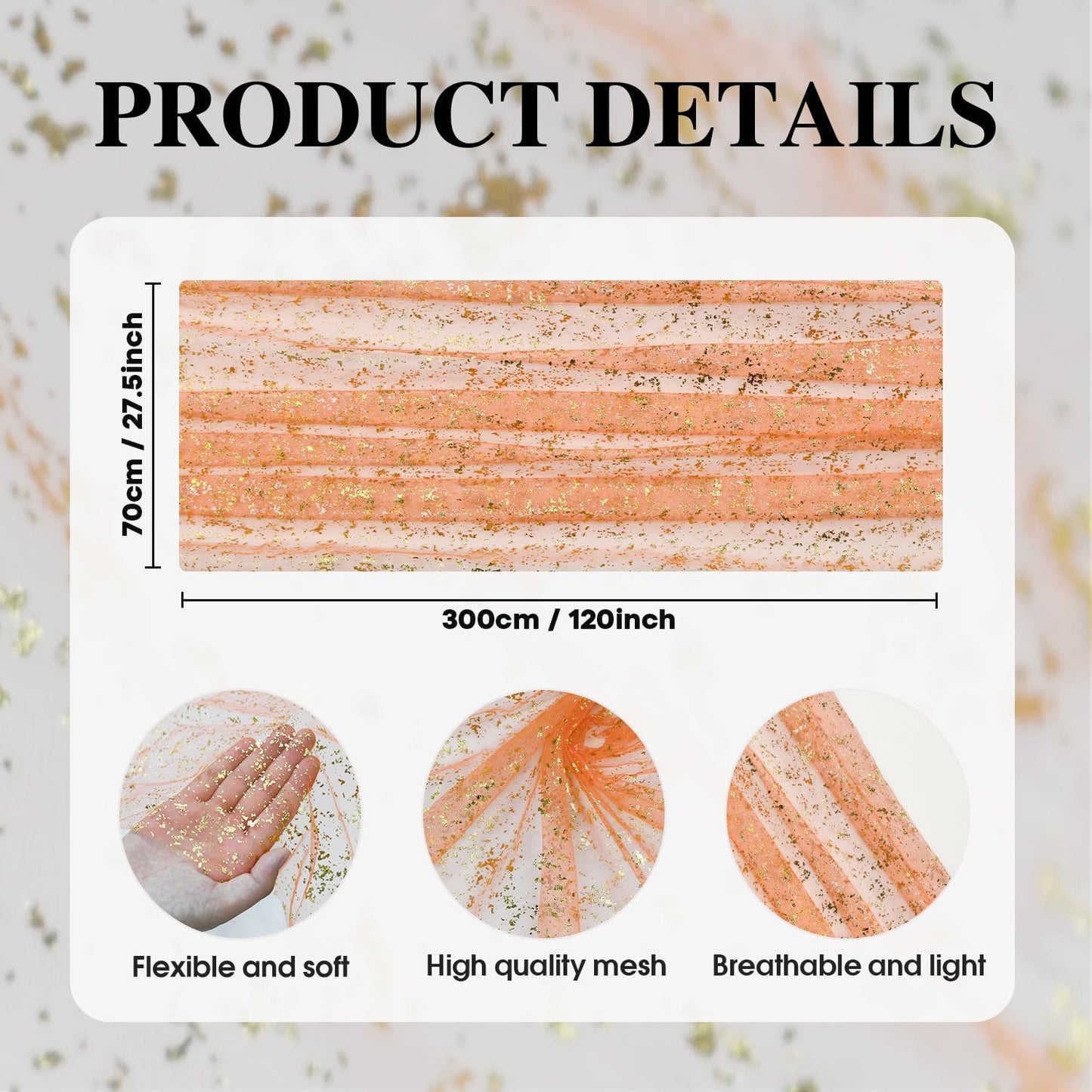 Artoid Mode 6PCS Orange Gold Gauze Table Runner 120 Inch 10FT, Glitter Metallic Foil Sheer Dining Wedding Anniversary Holiday Table Decor for Home Party