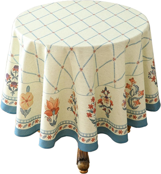 ISAENNE Designer Linen Floral Round Tablecloth,Light Green Farmhouse Durable Table Cloth,Washable Decor Tablecloths for Dining Kitchen Thanksgiving Christmas,Diameter 67"-Floralsea B