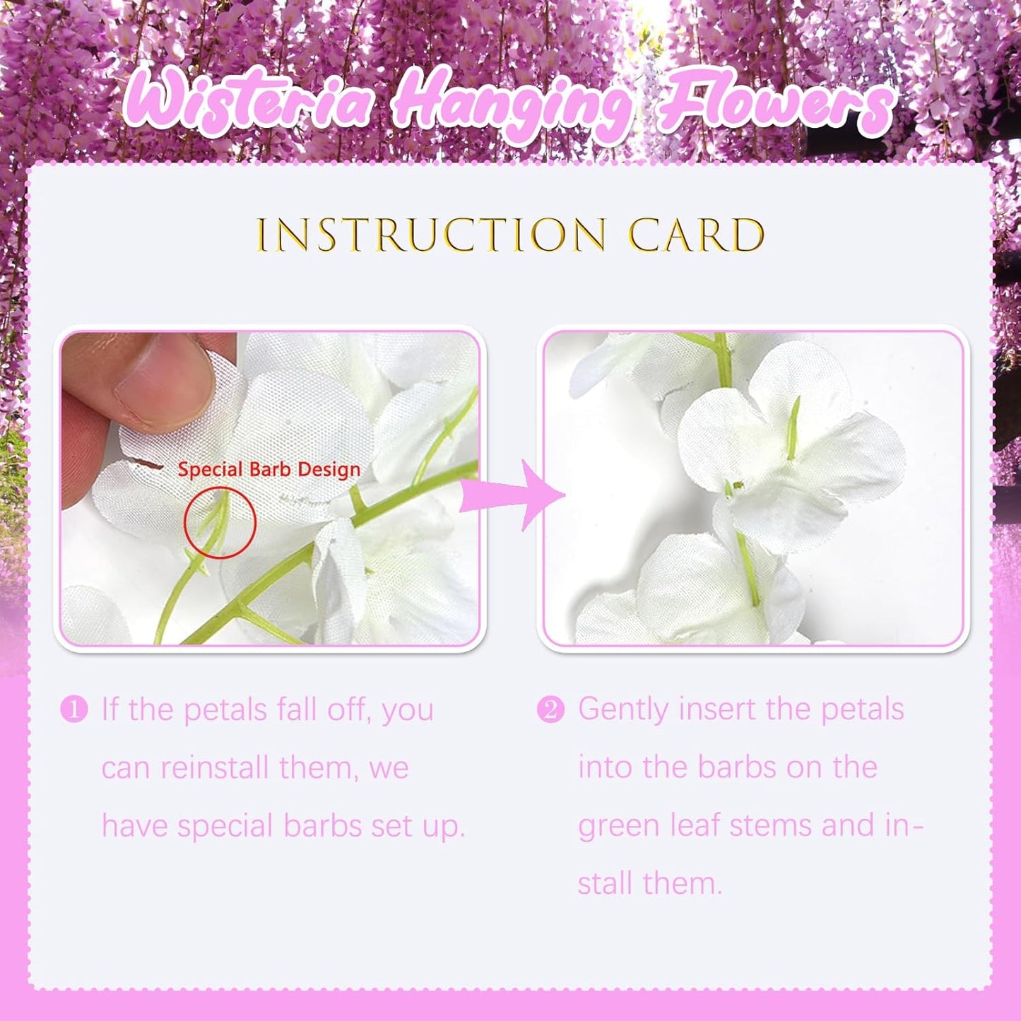 36 Pack Pink Wisteria Hanging Flowers, 3.44 Ft Fake Hanging Flowers, Artificial Wisteria Garland Vines for Wedding Room Backdrop Outdoor Patio Garden Decoration