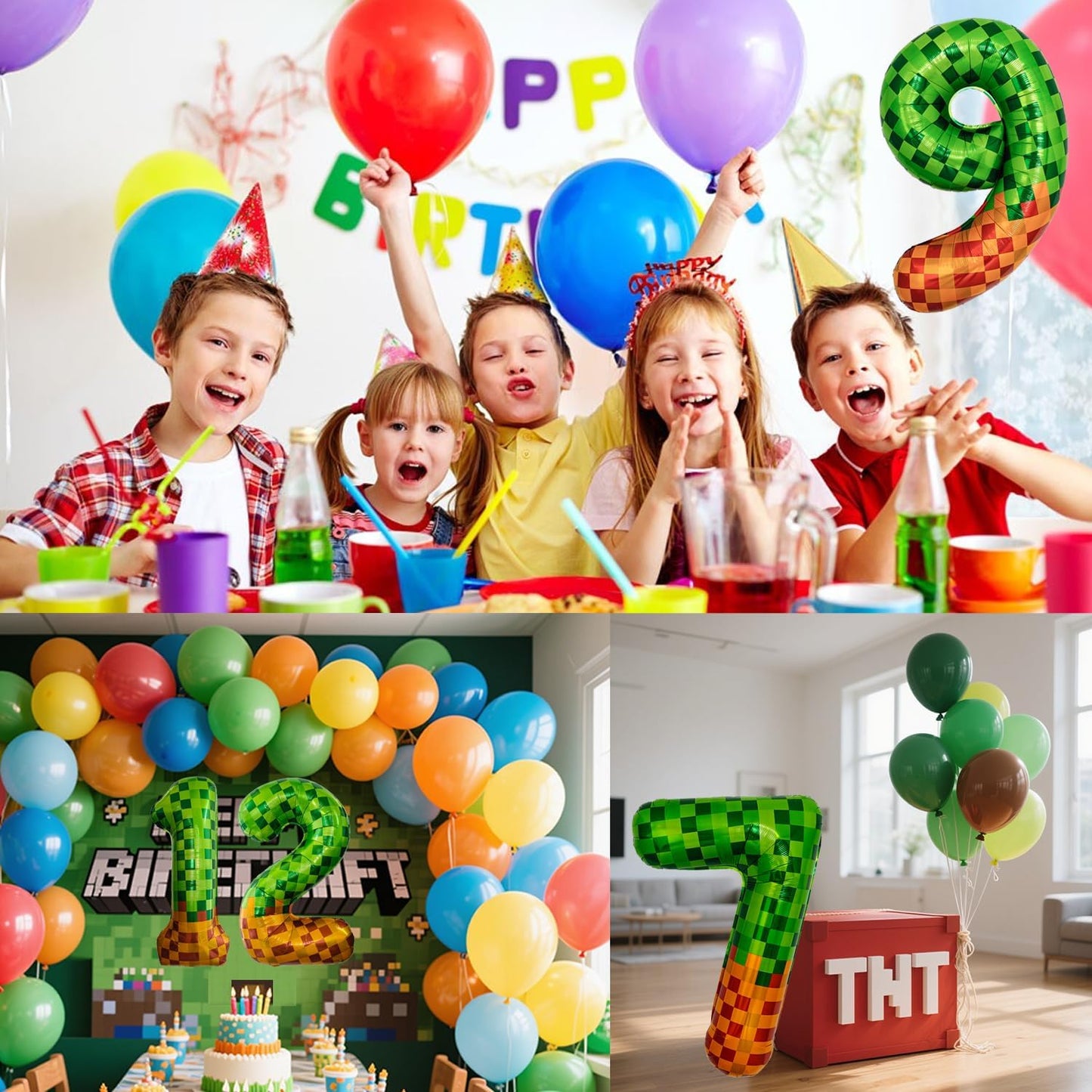 Pixel & TNT Theme 40in Giant Number Balloons - Foil Mylar Birthday Party Decorations for Kids Adults Cumpleaños, Block Style Pixel Art Shape Balloon Decor Supplies (Pixel, Number 1)