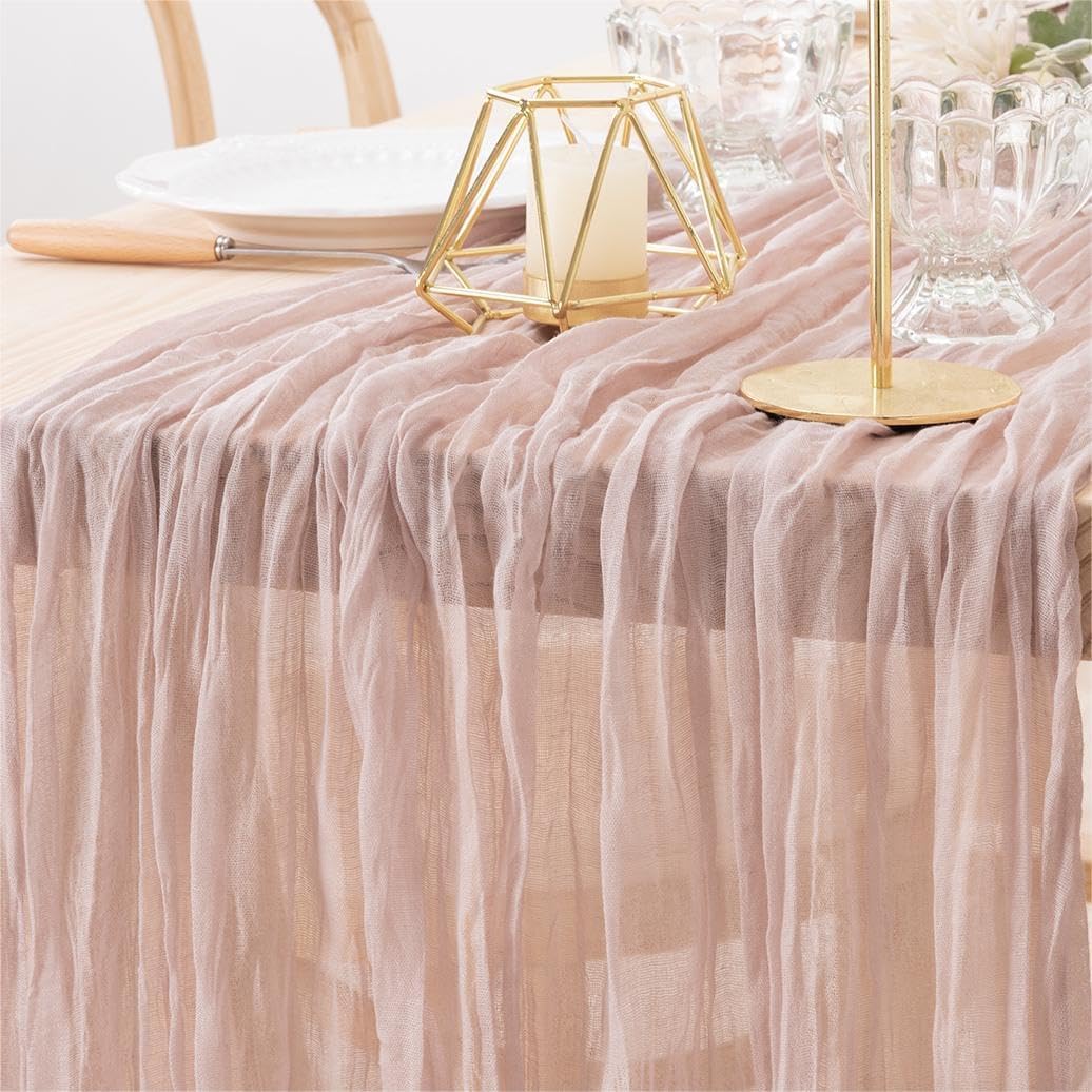 MLMW 10 Pack Pink Cheesecloth Table Runner Boho Gauze Rustic Cheese Cloth Table Runner 160 inch Sheer 13.3ft for Gender Reveal Wedding Party Baby Bridal Shower Birthday