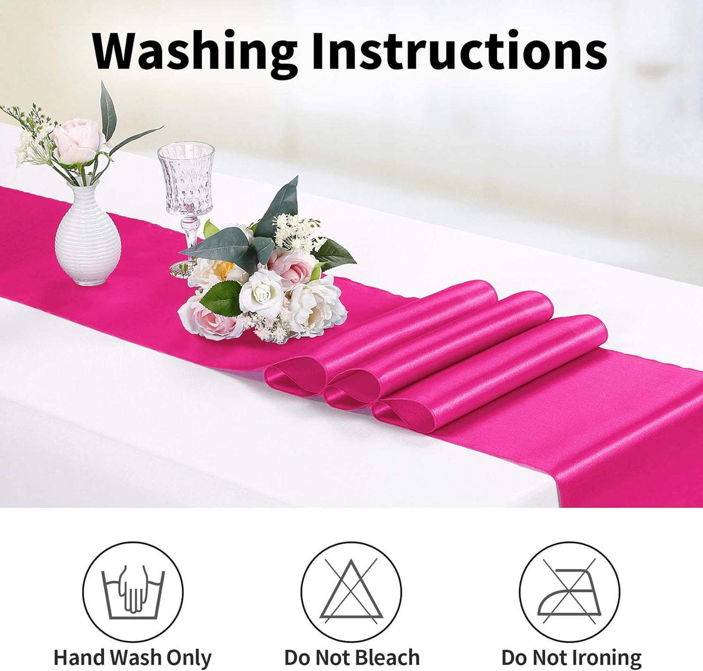 15-Pack Satin Table Runner Fuchsia 12 x 108 inches Long, Table Runners for Wedding, Birthday Parties, Banquets Decorations（15 Pack, 12x108 Inch, Fuchsia）