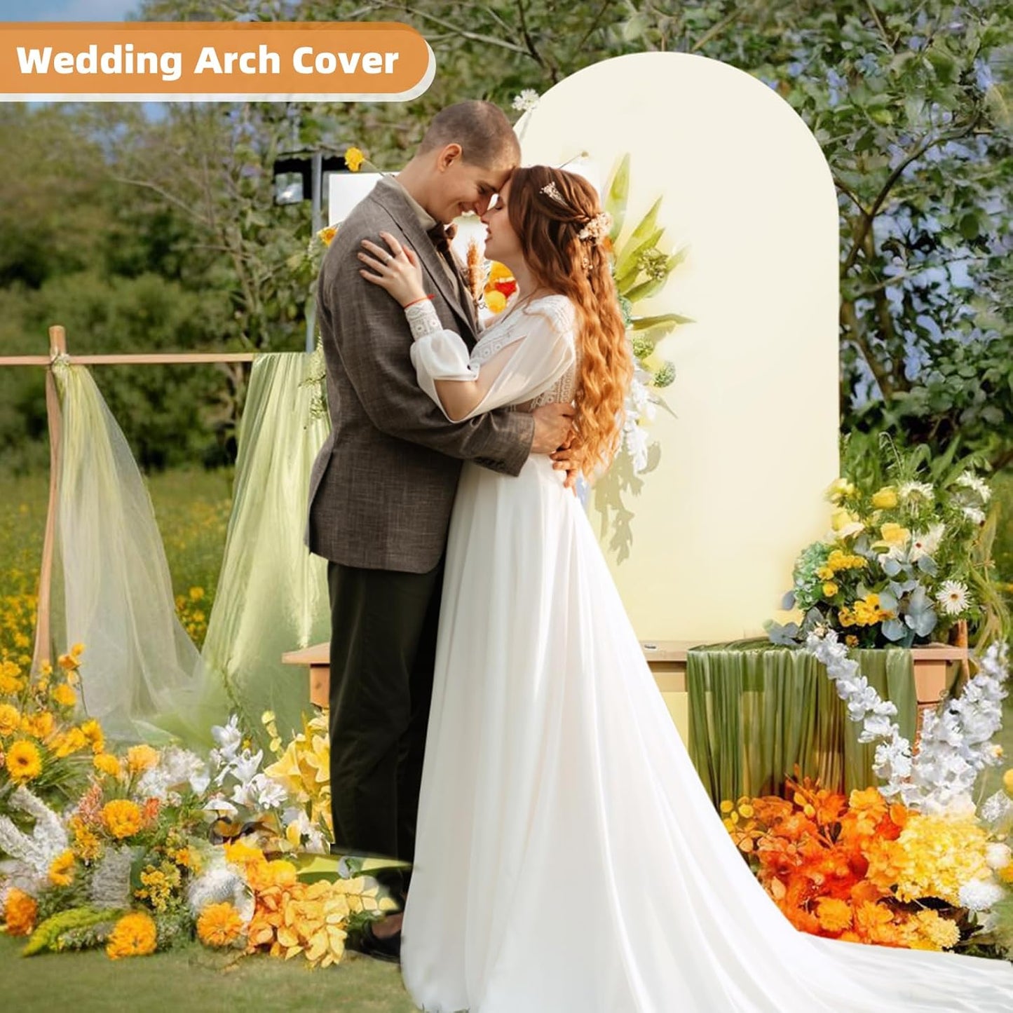 HEMMOTOP 6.6 ft Light Beige Arch Backdrop Cover (No Arch Stand), Spandex Arch Covers Stretchy Backdrop for Balloon Arches, Wedding, Birthday Party, Baby Shower, Banquet Arch Decoratio