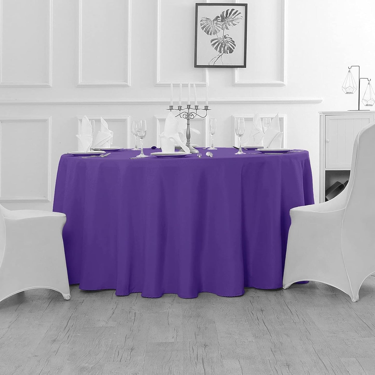 Fokitut 2 Pack Waterproof Round Tablecloth, 120 Inch, Stain Resistant and Wrinkle Polyester Table Cloth, Fabric Table Cover for Kitchen Dining, Wedding, Party, Holiday Dinner-Purple