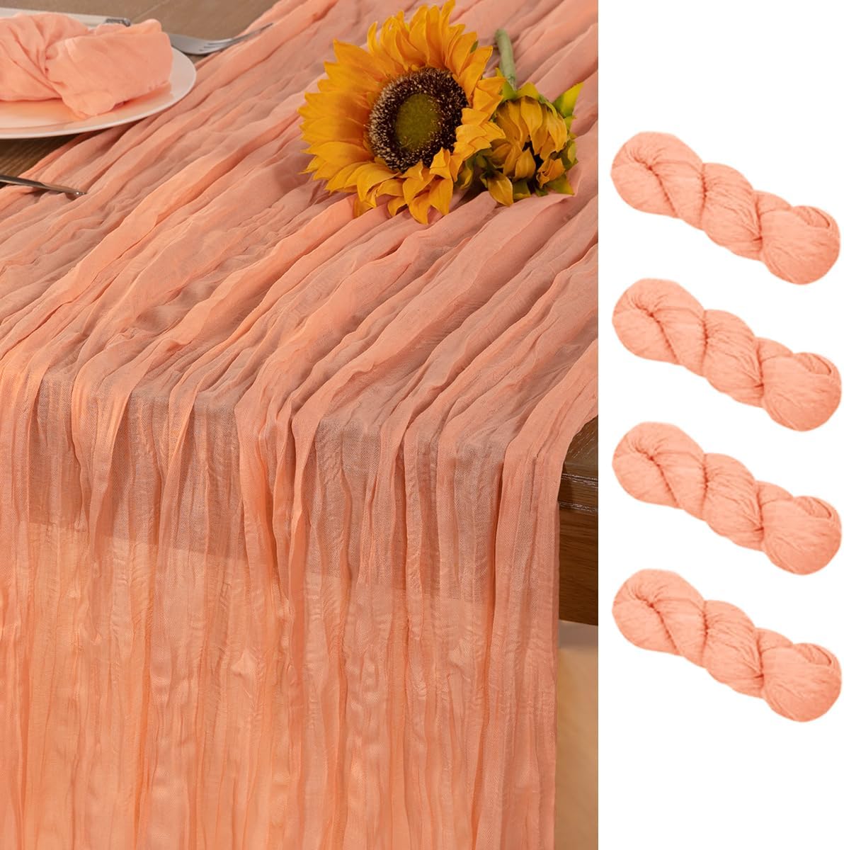 Peach Cheesecloth Table Runner 4 Pack Fall Table Runners Boho Gauze 120 Inches Cheese Cloth Fall Table Decorations for Sweet Little Peach Baby Shower Decor Wedding Bridal Thanksgiving Party