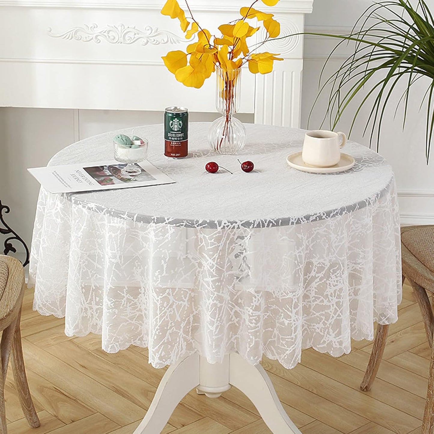 Jeloris Round Lace Tablecloth with Elegant Scalloped Bottom for Any Special Event Such as Wedding, Birthday Party, Baby Shower, Anniversary (60 inch, Style 3)