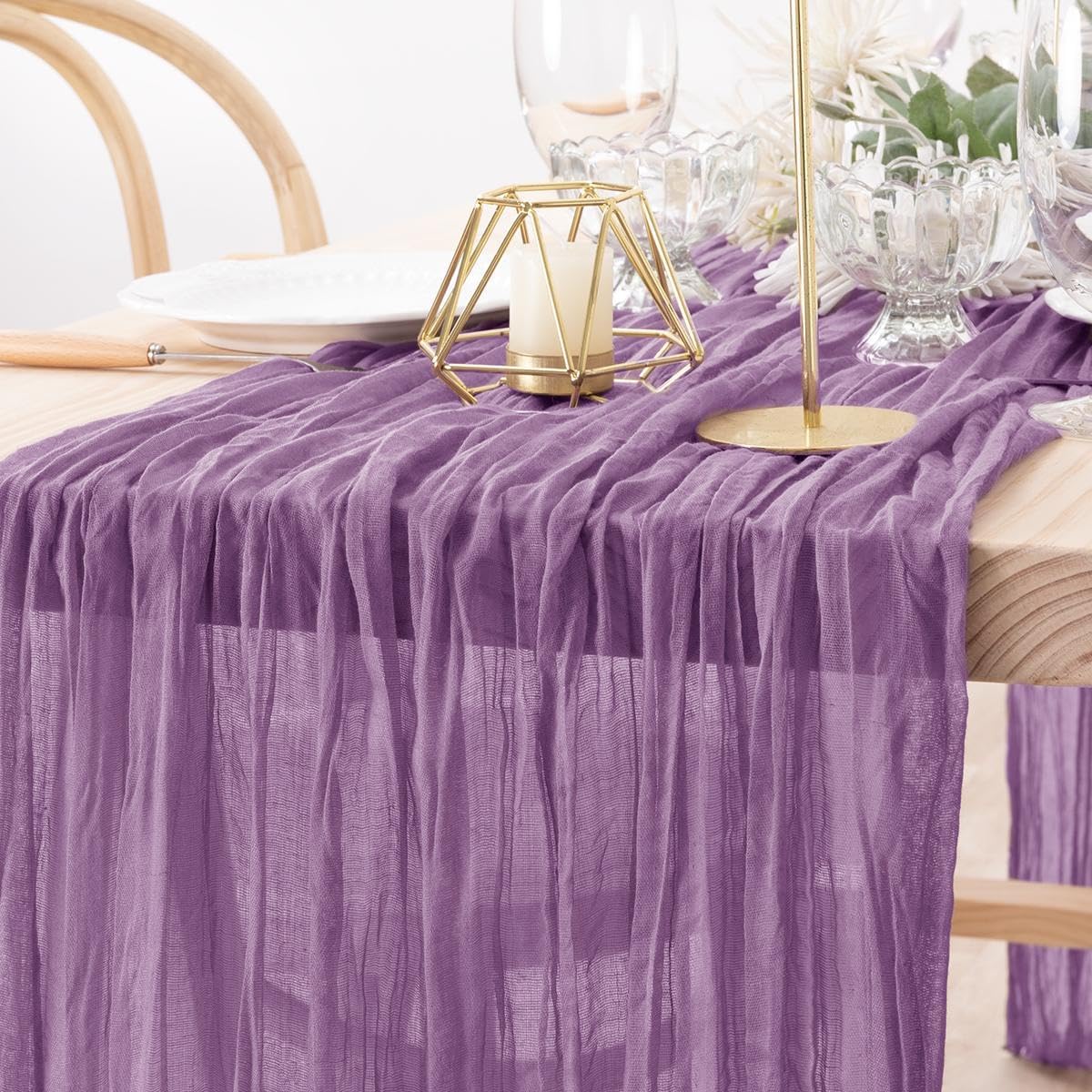 MLMW 4 Pack Fall Table Runner Purple Cheesecloth Boho Rustic Sheer Cheese Cloth Table Runner 160 inch 13.3ft for Halloween Wedding Party Baby Bridal Shower Birthday