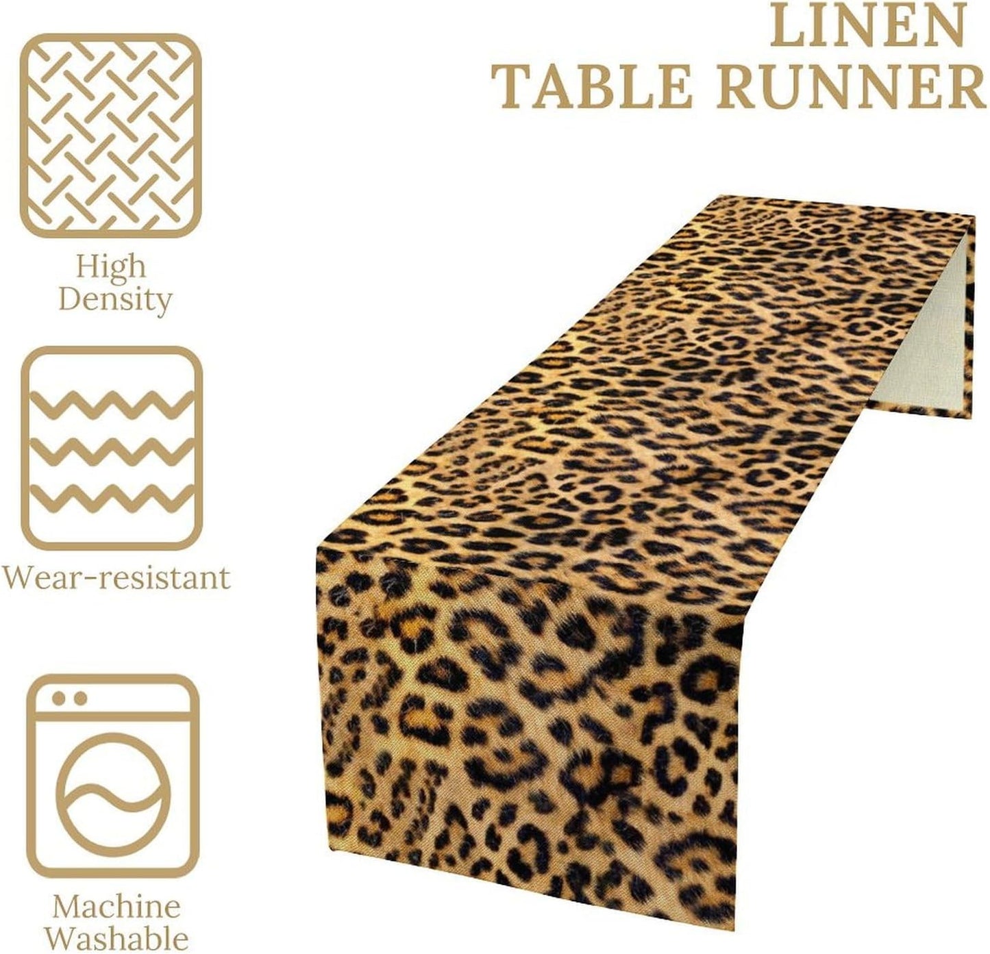 Leopard Print Dinning Table Runner, Cotton Linen Rustic Cottage Country Farm Safari Wildlife Fur Print Table Runners for Table Dresser Runner Dinning Kitchen Party Holidays Home, 13x36 Inch