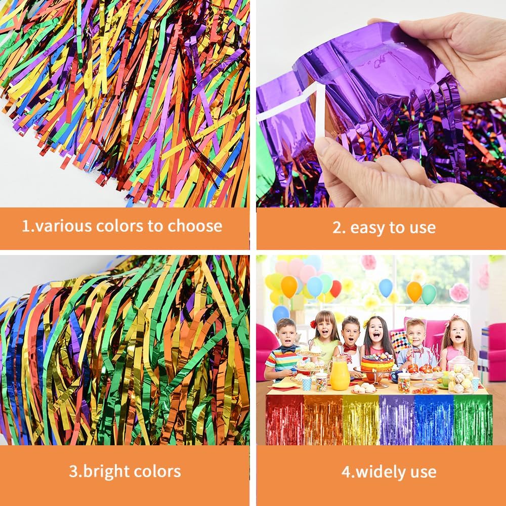 BEISHIDA 2 Pack Hot Pink Pink Table Skirts Party Decorations Purple Metallic Tinsel Foil Fringe Rectangle Round Table Skirts for Girls Birthday Holiday Valentines Party Supplies
