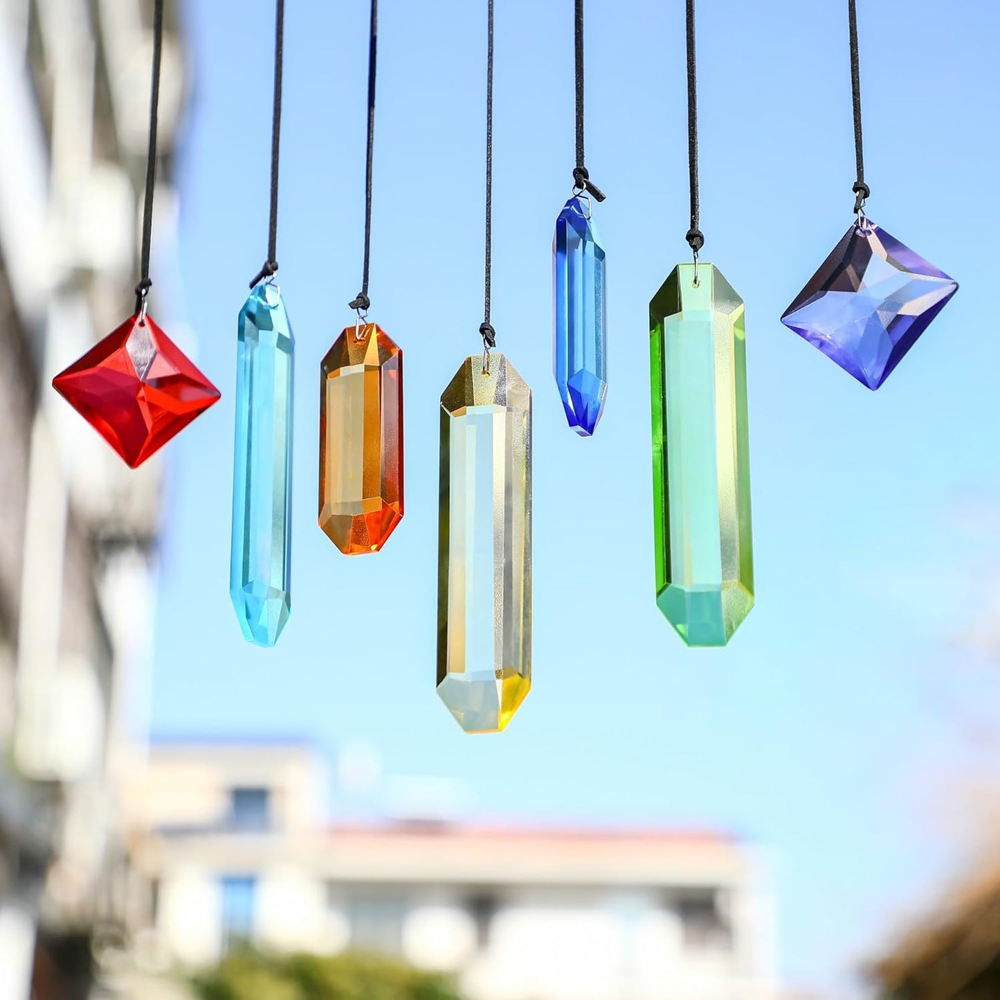 HDCRYSTALGIFTS 7pcs Prisms Crystal Suncatchers for Windows Hanging Rainbow Maker Sun Catchers with Crystals Indoor Outdoor Home Garden Decor