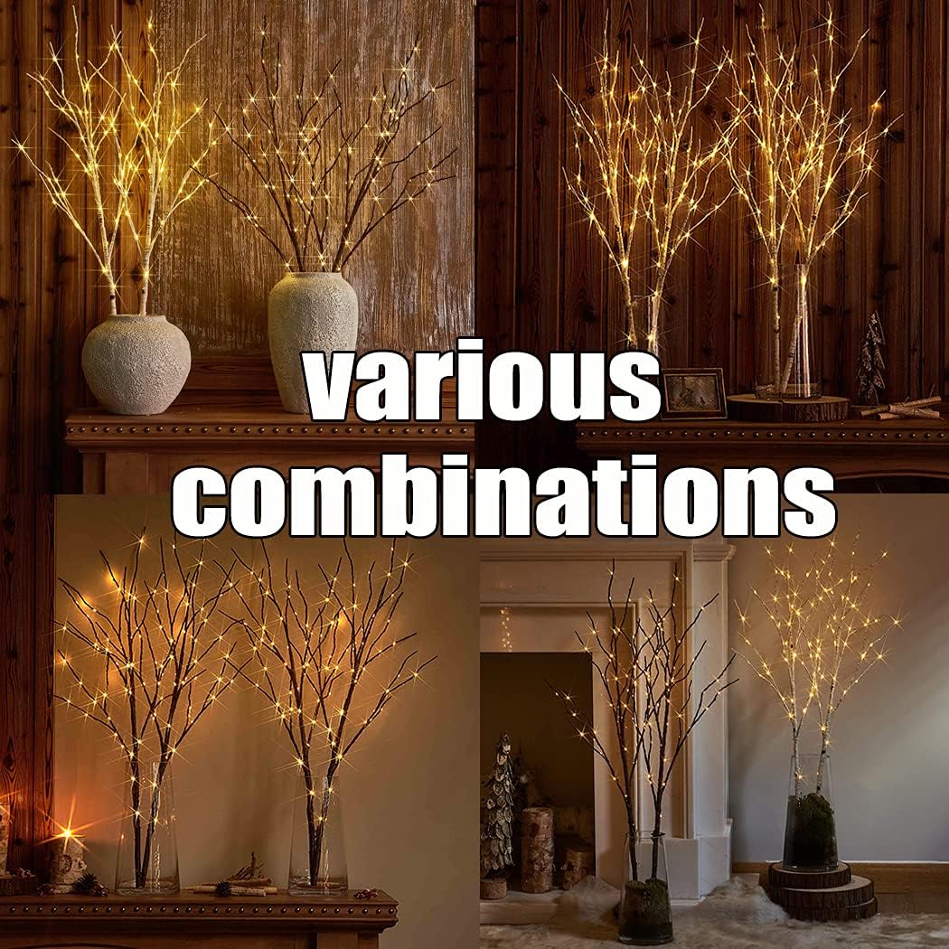 Fudios Lighted Branches with Timer Battery Operated 30IN Tall Birch Twig Lights for Vase 100 LED Outdoor and Indoor Holiday Winter Decor 2Set