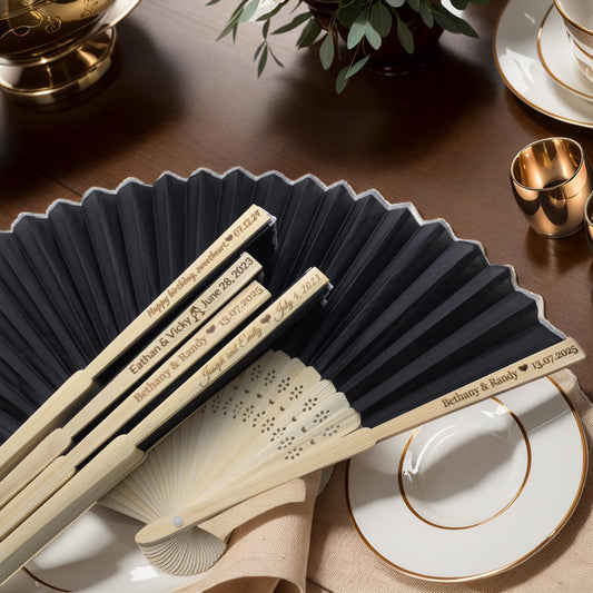 10Pcs Personalized Silk Fans Folding Hand Fan, Custom Wedding Bridal Party Favors, Summer Wedding Bride, Wedding Gift, Thank You Gift (Black)