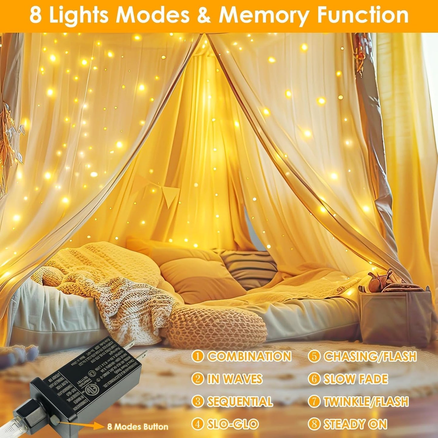 2Pack Each 66Ft 200 LED Fairy Lights Plug in with Remote, Waterproof String Lights Outdoor & Indoor, String Lights 8 Modes with Timer, Twinkle Light for Girl's Room Christmas Decorations (Warm White)