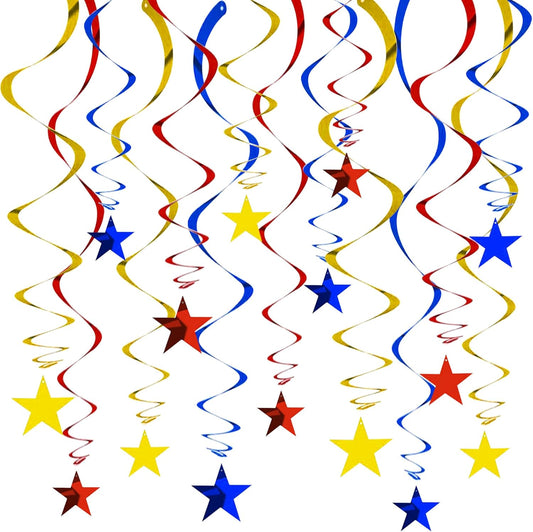 BEISHIDA Red Blue Gold Star Hanging Swirl Decorations, Birthday Hanging Party Supplies for Graduation Wedding Baby Shower Birthday Decorations,Pack of 15