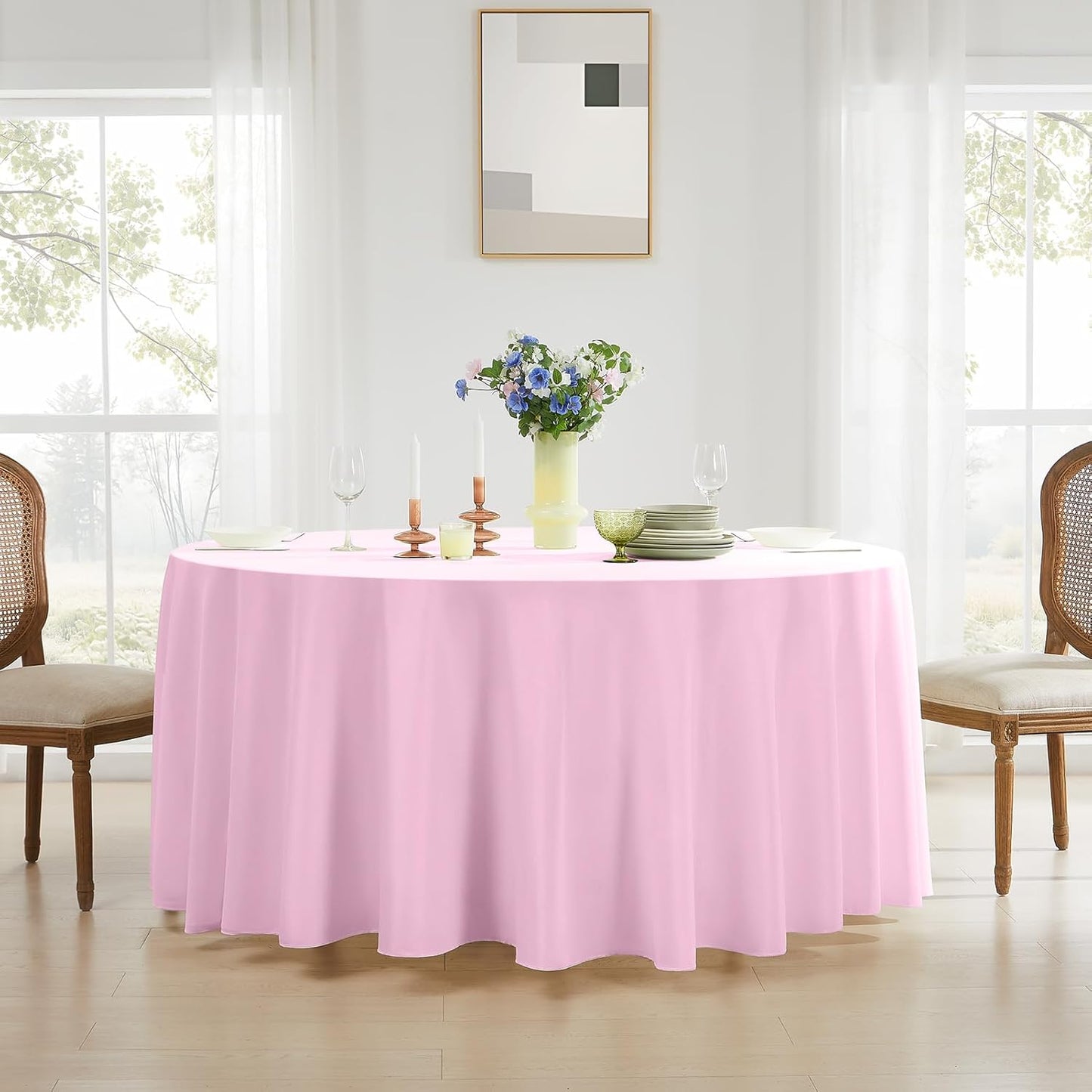 Round Tablecloth 2 Pack 108 Inch Pink Tablecloths Washable Decorative Linen Polyester Table Clothes Cover for Dining Table Banquets Buffet Parties and Wedding