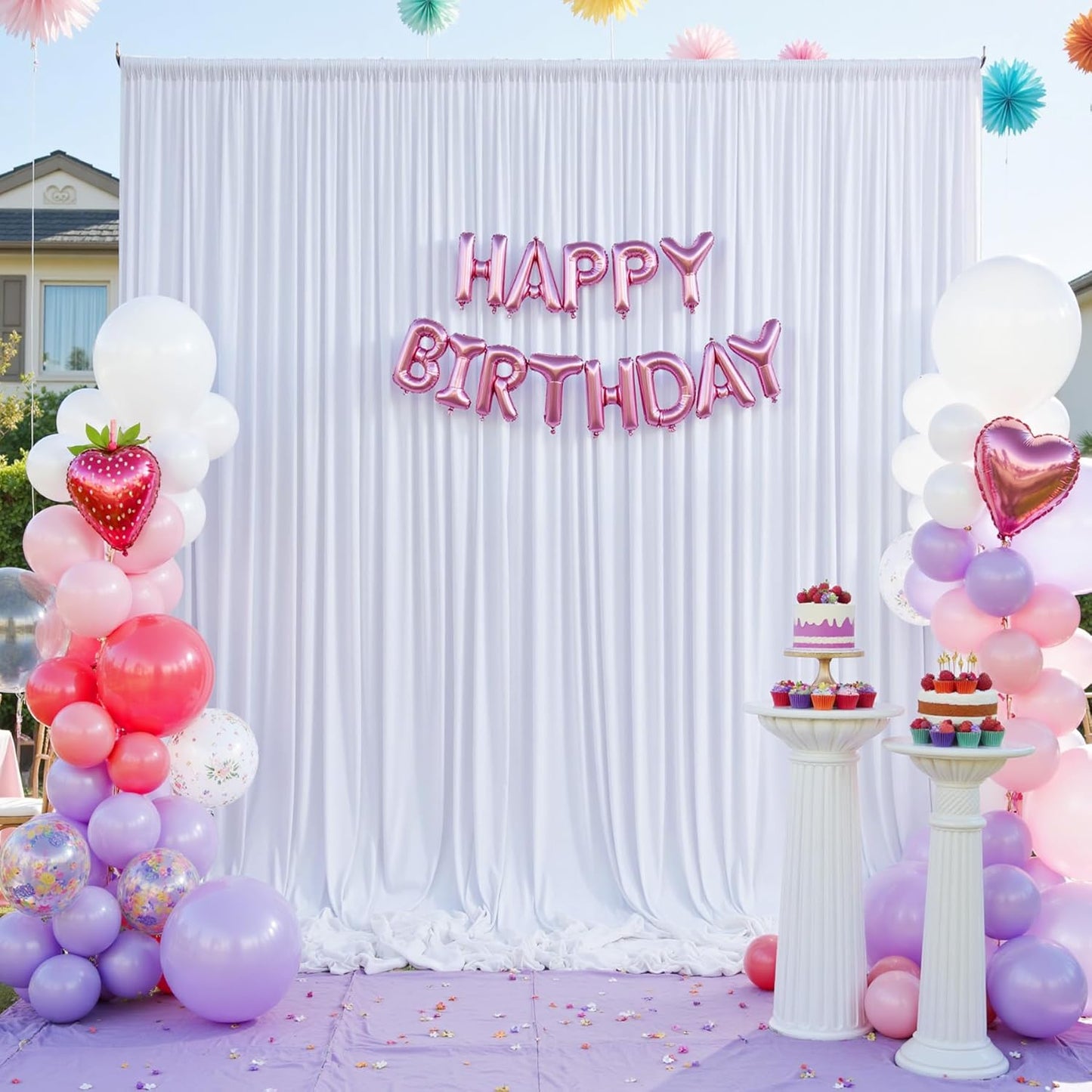10×12ft White Wrinkle Free Backdrop Curtain, Soft Silky Easy to Drape Wedding Drapes for Backdrop, 2 Panels 12 ft Long Backdrop Curtains for Parties Birthday Baby Shower Photo Photography Background