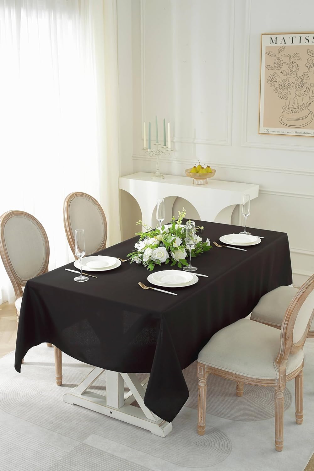Craft And Party Rectangle Tablecloth - 60 x 84 Inch Black Tablecloth, Polyester Fabric Washable for Home, Party, Wedding or Restaurant Use