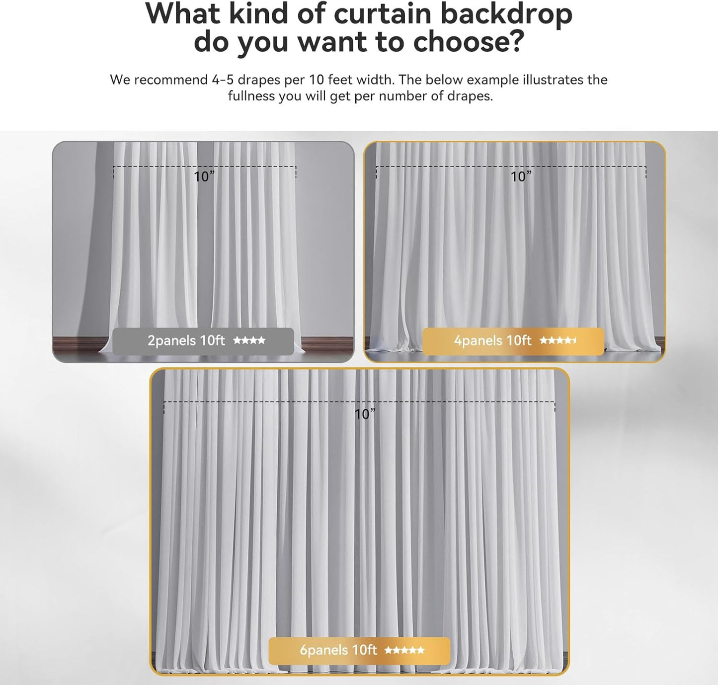 10×10ft Tulle Backdrop Curtains with Lights String - 300LED Fairy Lights Sheer Curtain Backdrop for Weddings Baby Shower and Birthday Party Decorations(4 Panels 5×10ft)