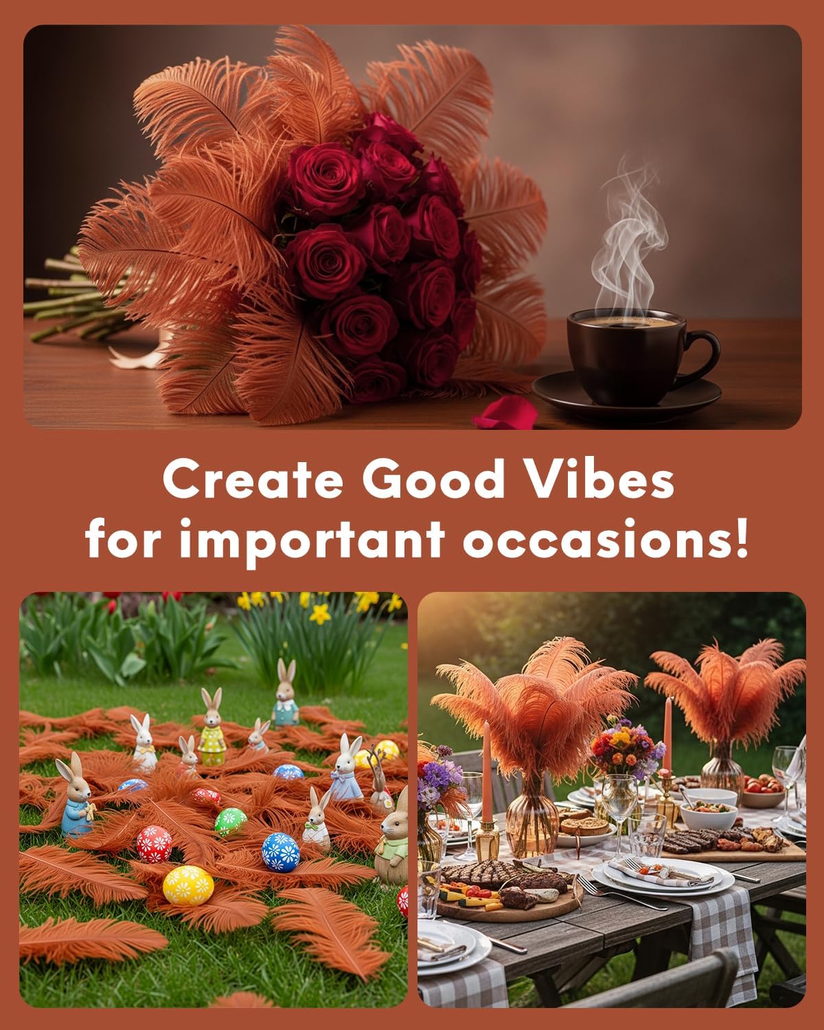 NEWONG 30pcs Brown Ostrich Feathers Natural Bulk 11-14inch(28-35cm) Vase Craft Wedding Home Party Centerpieces Christmas Day Decoration