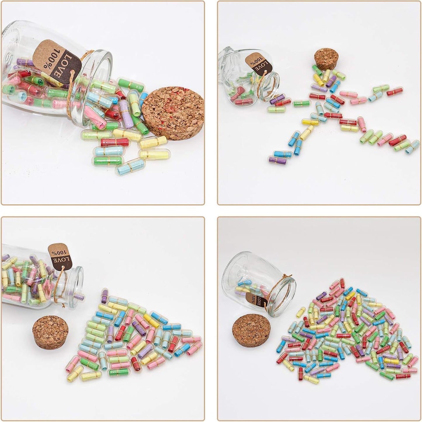 Capsule Letters Message in a Bottle - Cute Things Gifts for Boyfriend/Girlfriend - Love Letter for Anniversary, Birthday,Valentines Day, Mother's Day Gift (Mixed Color 100pcs)