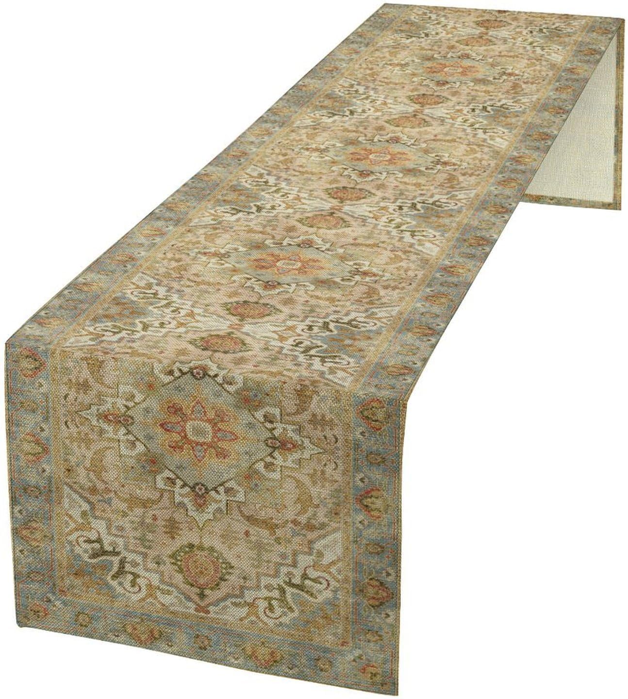 Vintage Boho Floral Table Runner, Rustic Country Farmhouse Yellow Blue Retro Flower Pattern for Home Kitchen Table Decor Dining Coffee Room Party Decor 13x72in