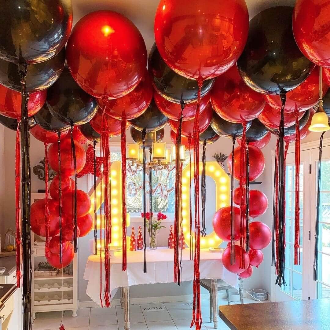 6 Pack Black 22 Inch 4D Foil Balloons Big 360 Degree Round Sephere Mylar Balloons Mirror Finish Metallic Balloons for Wedding,Birthday,Bachelorette,Baby Shower Decorations Party Supplies