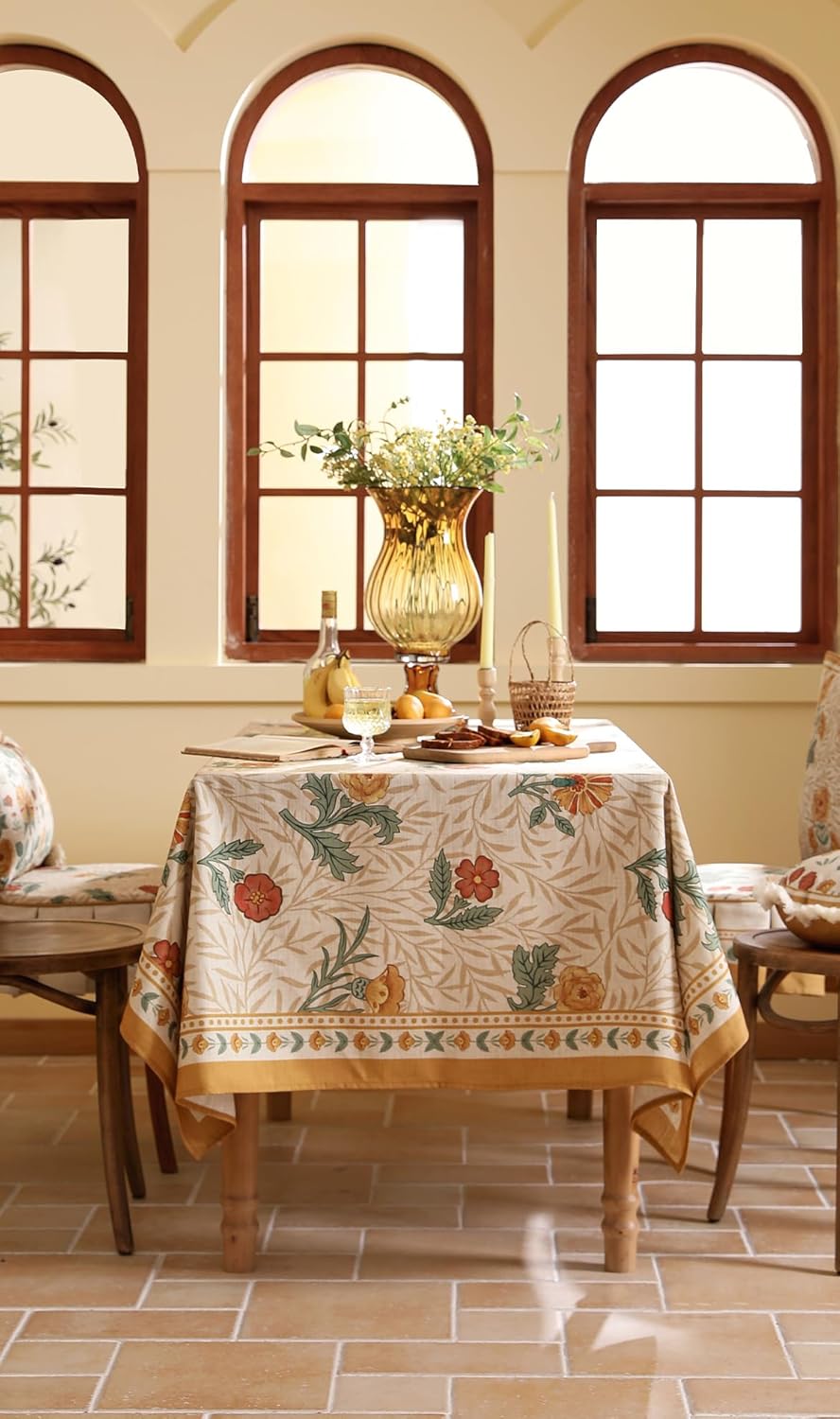 patdrea Designer French Vintage Rectangular Tablecloth,Yellow Floral Pattern Anti-Wrinkle Table Cloth,Dacorative Cover for Kitchen Dining Parties,Christmas,Thanksgiving,55"x79"-Cornflowers