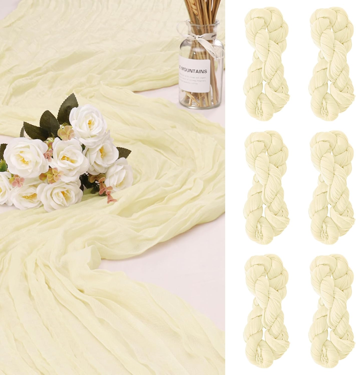 6 Pack Cheesecloth Table Runner 10Ft Christmas Gauze Boho Table Runners for Wedding Decor Bridal Shower Decorations Baby Shower Party(35" x 120")