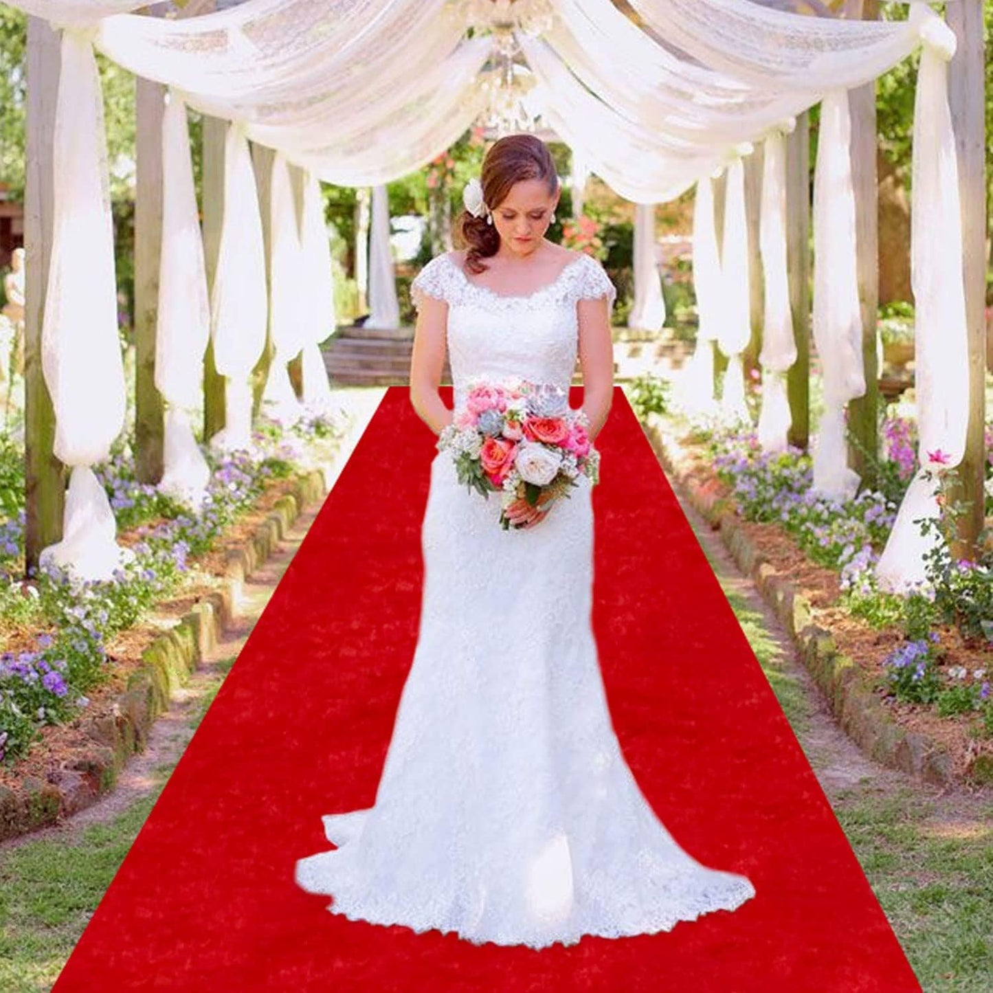 MODFUNS Wedding Aisle Runner Outdoor Red Carpet Runner for Party 4FTx25FT Velvet Fabric Hollywood Carpet Aisle Runner Include Carpet Tapes Unique Walkway Rug Birthday Stage Wedding Aisle Accessories