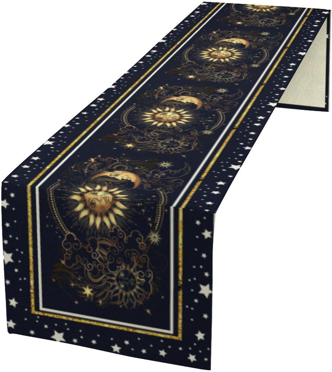 Sun Moon Table Runner, Seasonal Golden Sun Moon Holiday Kitchen Dining Table Runner for Kitchen Living Room Home Party Decor 13x60 Inch