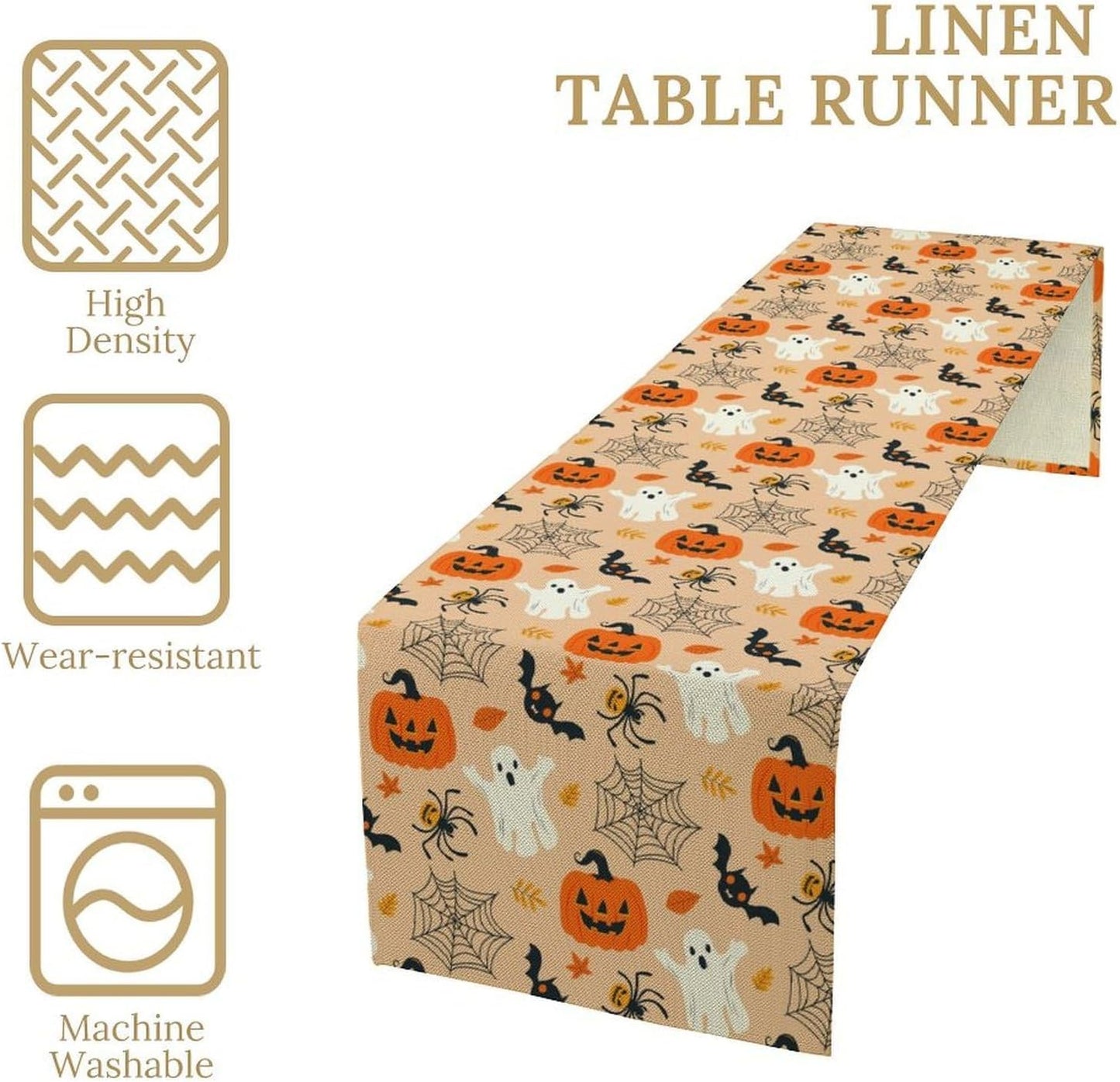 Halloween Table Runner,Cute Ghost Pumpkin Leaves Table Runner for Kitchen Dining Table Decoration Home Party Decor 13x90 Inch
