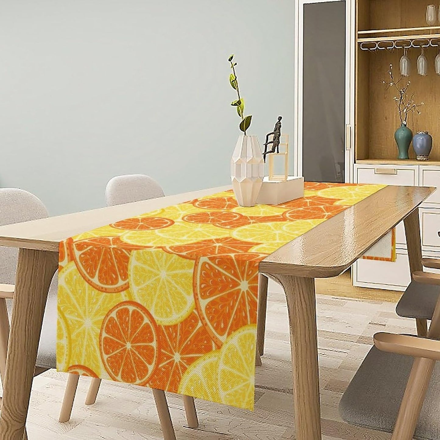 Orange Lemon Table Runner Spring Summer Orange Lemon Slices Botanical Fruit Dinner Runner for Farmhouse Baby Shower Party Holiday Home Kitchen Dining Table Decor 13x90