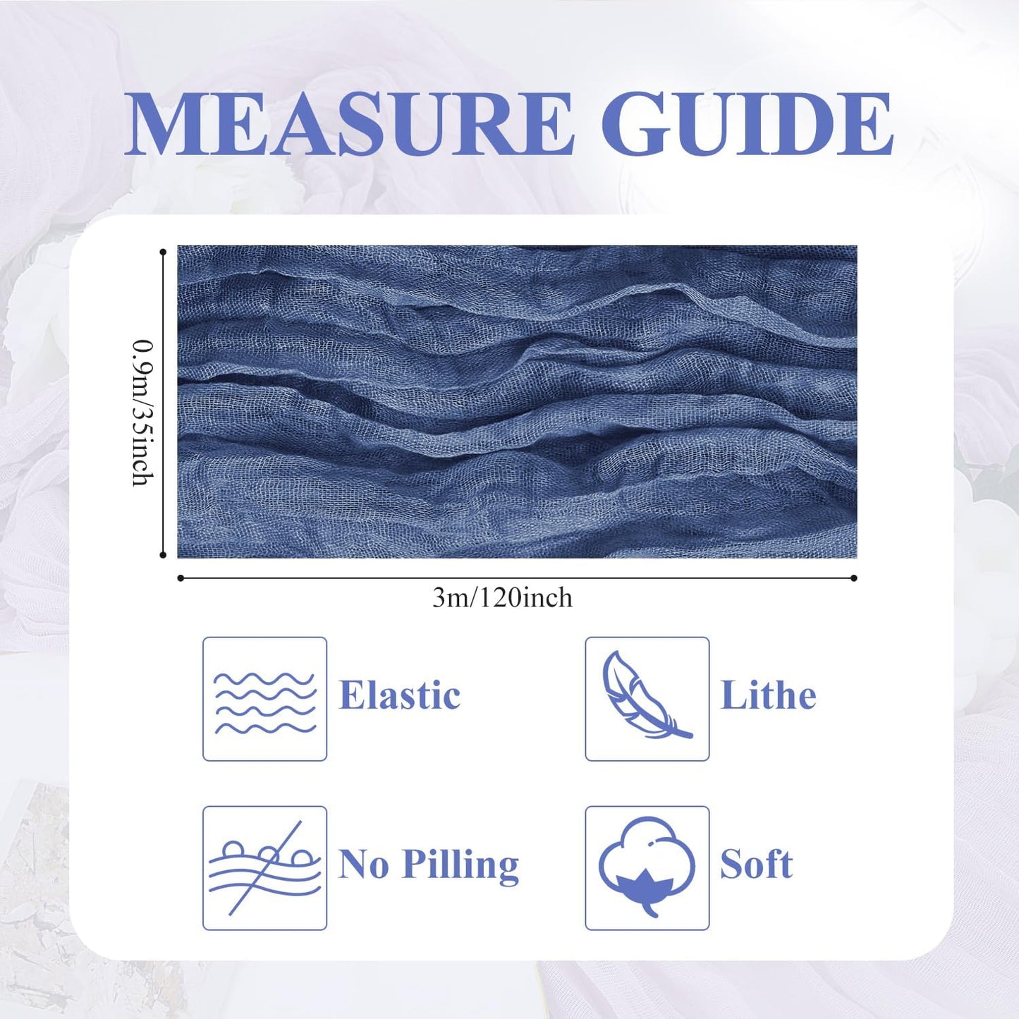 Asee'm 3pcs Cheesecloth Table Runner 120 Inches Long Blue Boho Gauze Cheese Cloth Runner 10FT Rustic Sheer Table Runners for Christmas Wedding Party Baby Shower Spring Easter Decoration