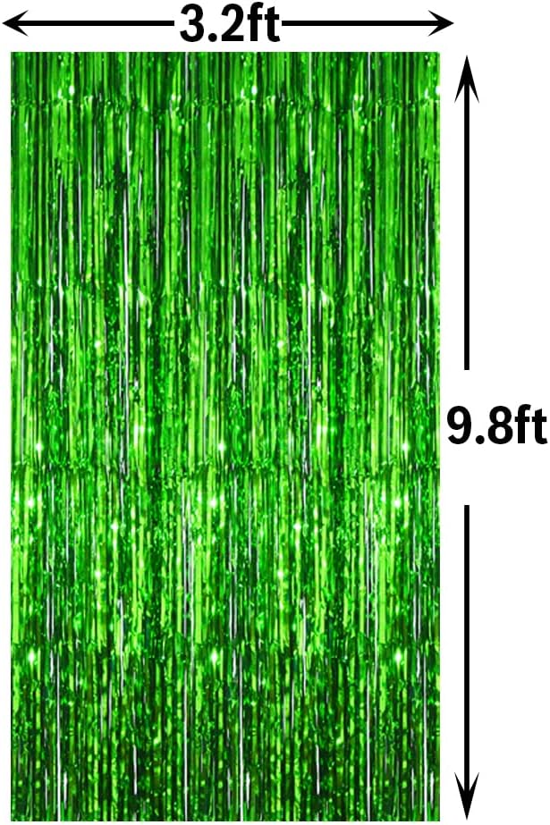 GOER 3.2 ft x 9.8 ft Metallic Tinsel Foil Fringe Curtains Party Photo Backdrop Party Streamers for St. Patrick's Day,Graduation,New Year Eve Decorations Christmas Wedding Decor (Green,3 Packs)