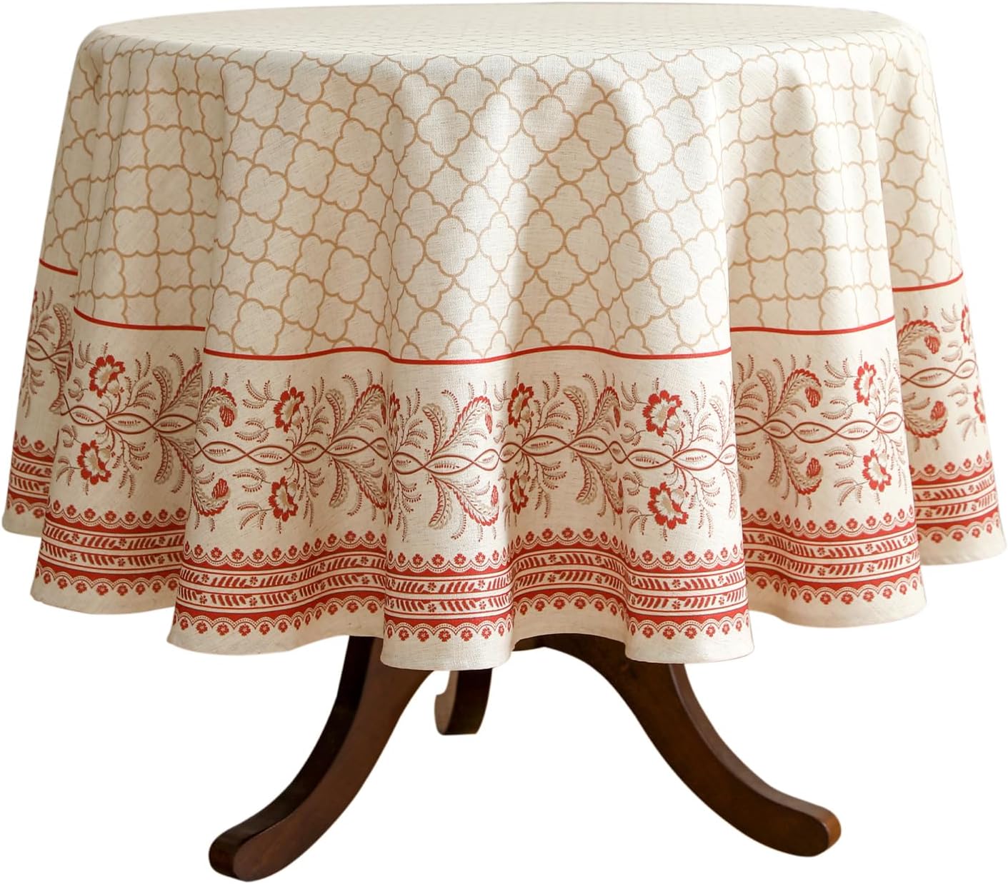 ISAENNE Designer Linen Floral Small Round Tablecloth,Pale Yellow Farmhouse Indoor Table Cloth,Durable Decor Tablecloths for Dining Kitchen Thanksgiving Christmas,Diameter 55"-Chamonix A