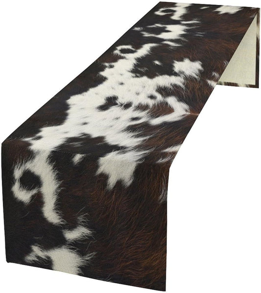 Cow Print Table Runner, Brown Cowhide Print Western Style Table Runner Country Farmhouse Cottage Cow Patten Table Decoration for Home Kitchen Dining, 13x60 Inch