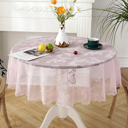Jeloris Round Lace Tablecloth with Elegant Scalloped Bottom for Any Special Event Such as Wedding, Birthday Party, Baby Shower, Anniversary (48 inch, Style 2)