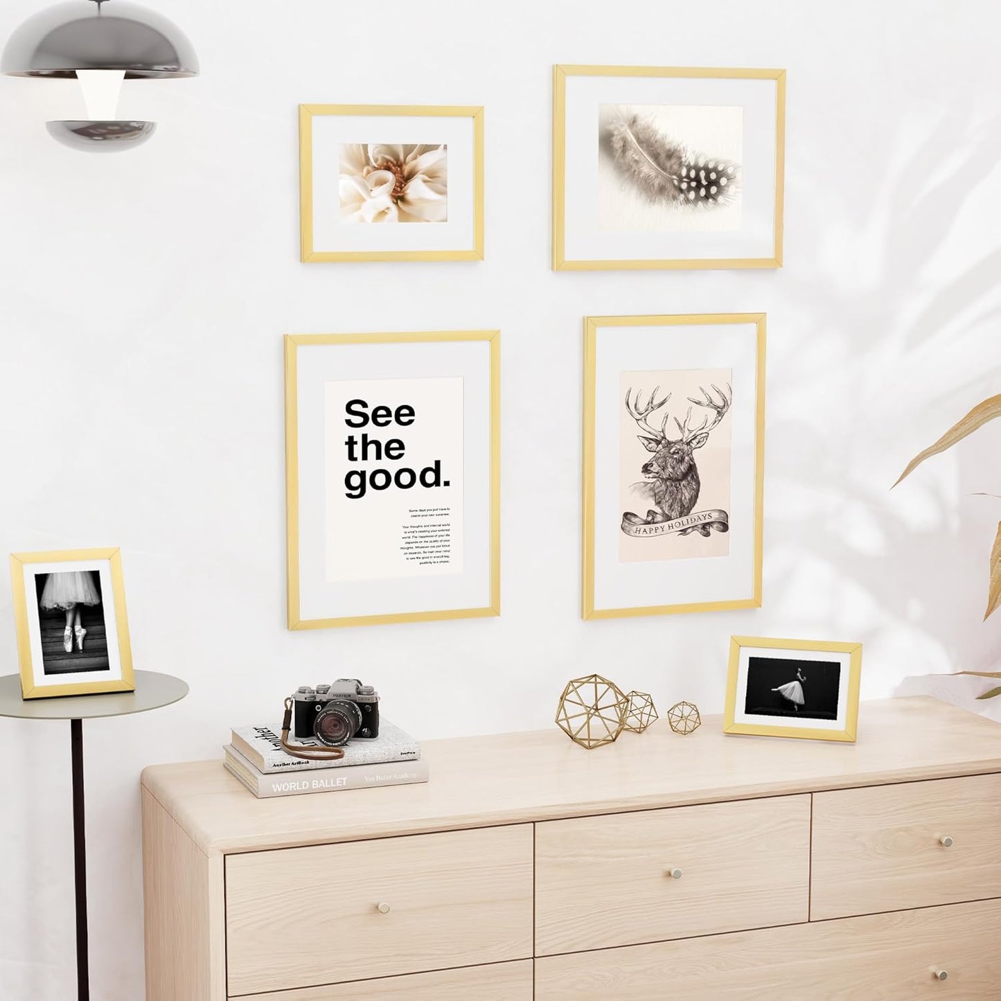 11x14 inch Picture Frame, 11x14 Photo Frames with 8x10 Removable Mat - High Definition Plexiglass - Vertical and Horizontal Display - Wall Hanging Frame - Gold, 5 Pack