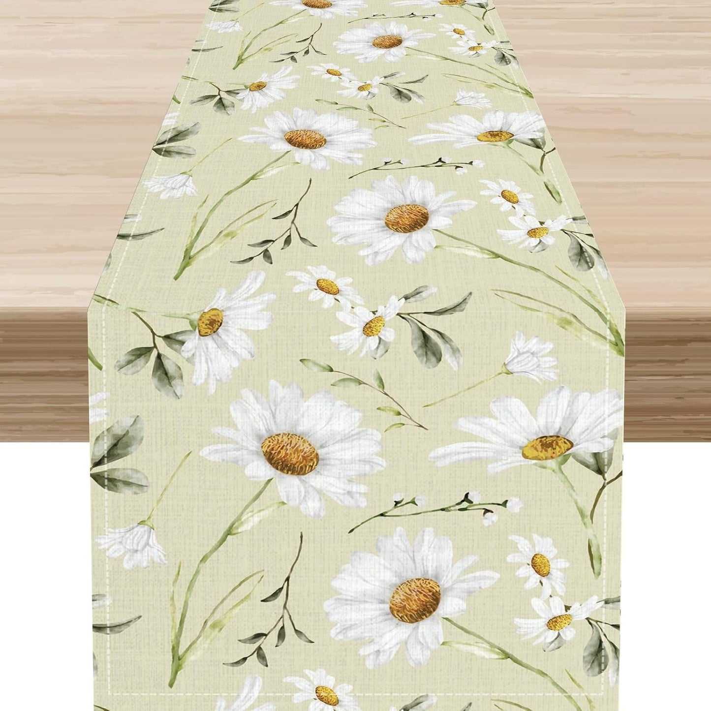 Daisy Floral Table Runner, Rustic Seasonal Spring Wild Flower Rustic Blue Wood Farmhouse Table Center Decor for Home Kitchen Dining Patio Holiday Party Indoor Outdoor Table Decorations, 13"x72" Inch