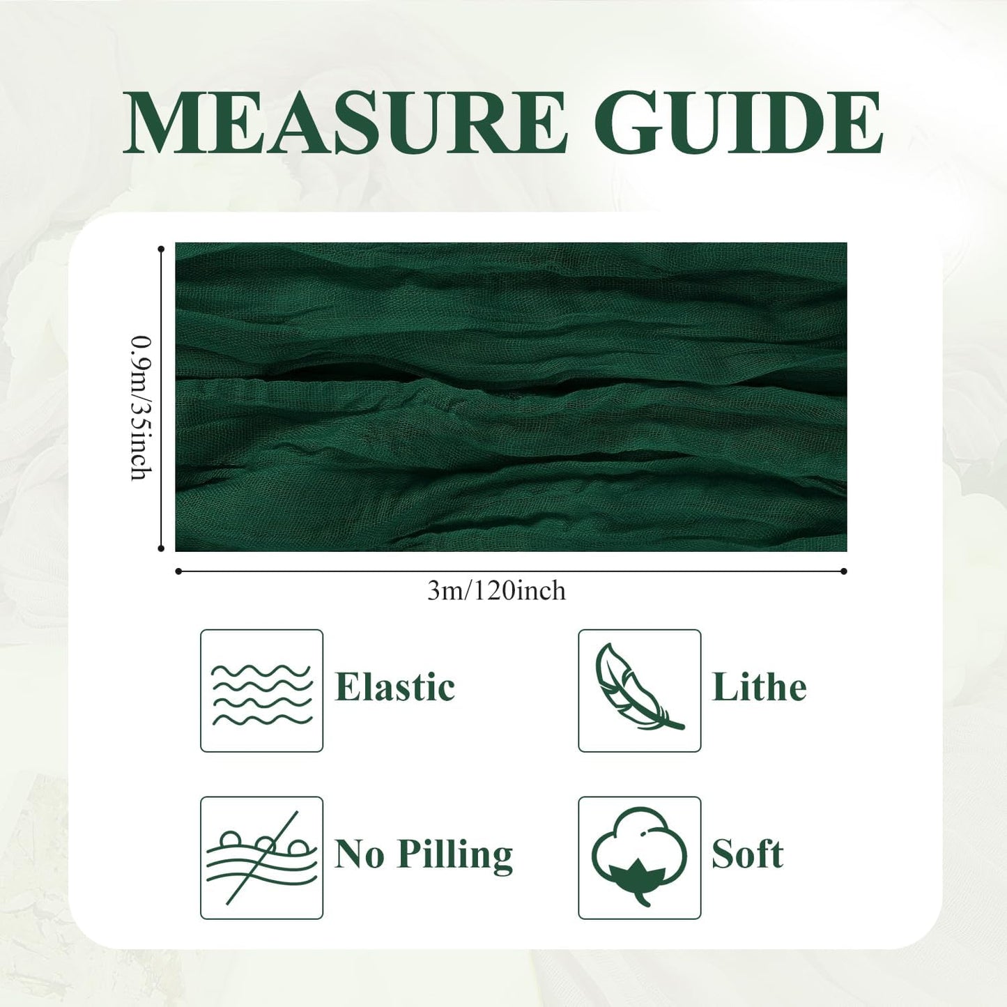 Asee'm Fall Table Runner Cheesecloth 10FT Emerald Green Boho Gauze Fabric Rustic Sheer Cheese Cloth Runners for Thanksgiving Wedding Bridal Shower Party Decoration