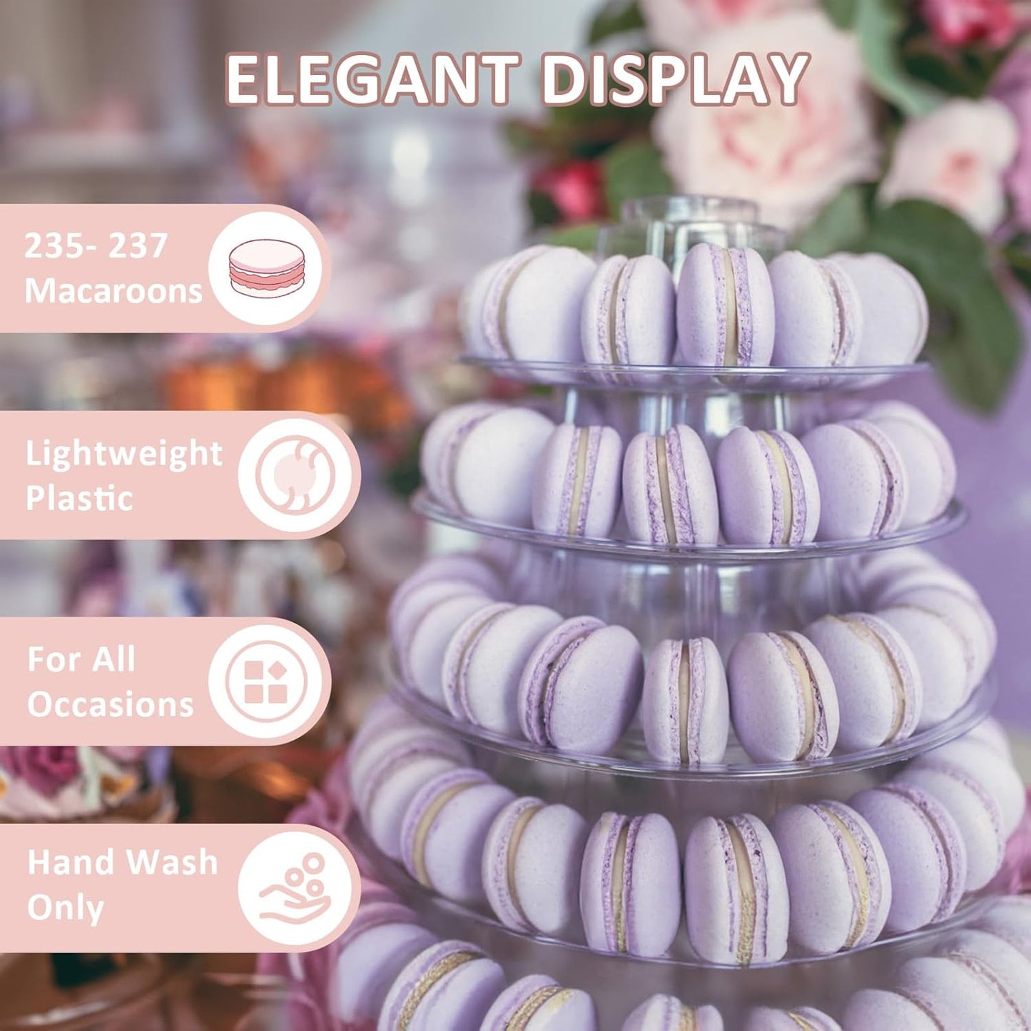 10 Tiers Round Macaron Tower Stand Plastic Transparent Cake Stand Macaron Display Rack Desserts Cupcake Holder Platter for Baby Shower, Birthday Party, Wedding, Party Decor