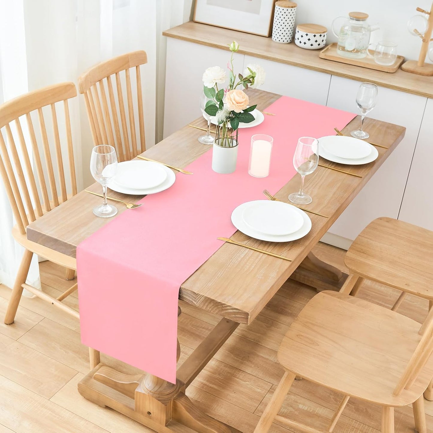2 Pack Pink Small Short Table Runner 12 x 48 Inch Solid Color Runners Coffee Table Dresser for Daily Party Home Decoration