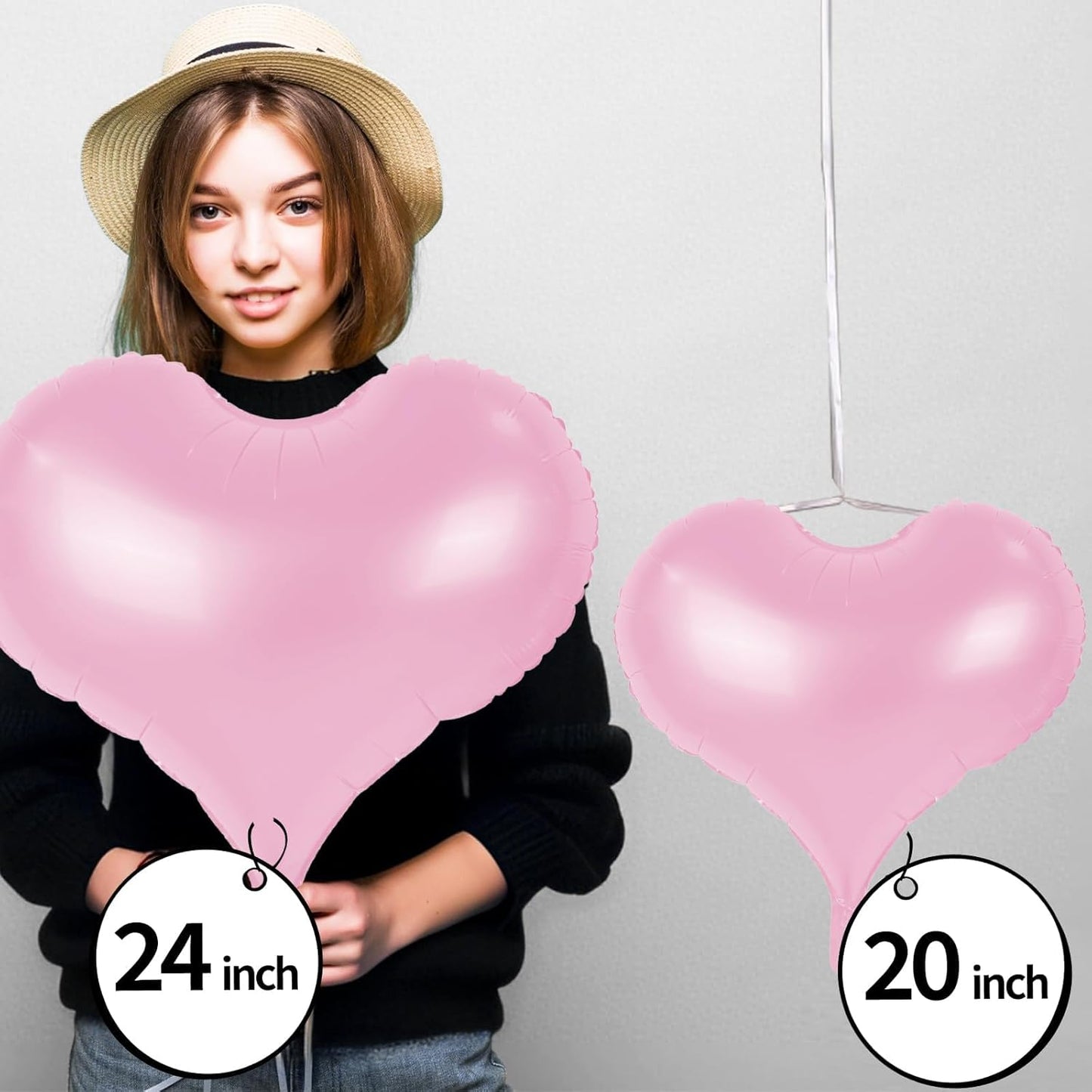 24 Inch Pink Black Heart Balloons, Pink and Black Heart Shaped Foil Balloons, Love Helium Balloon for Girls Women Valentines Day Bridal Shower Wedding Birthday Party Supplies