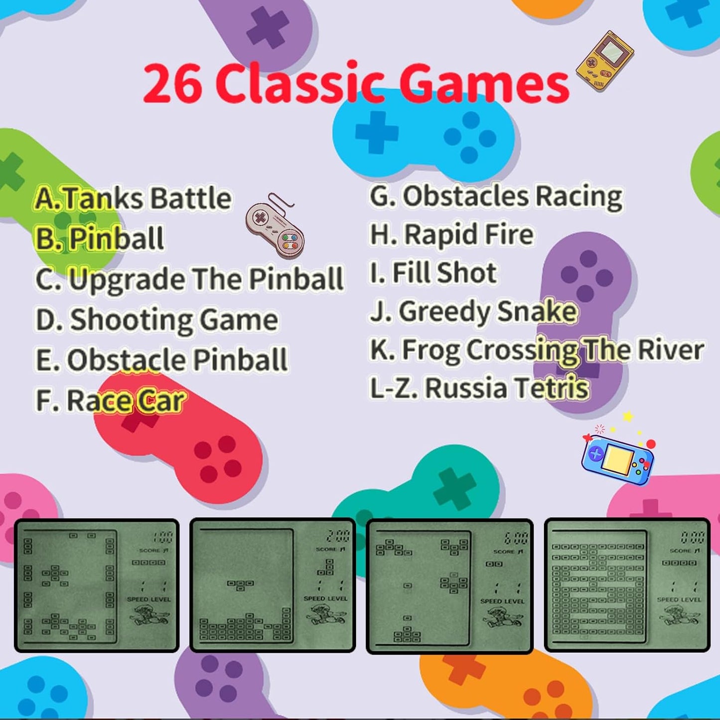 18Pcs Video Game Party Favors for Kids, Arcade Video Game Birthday Supplies Mini Game Console Keychain Classroom Prizes for Boys and Girls
