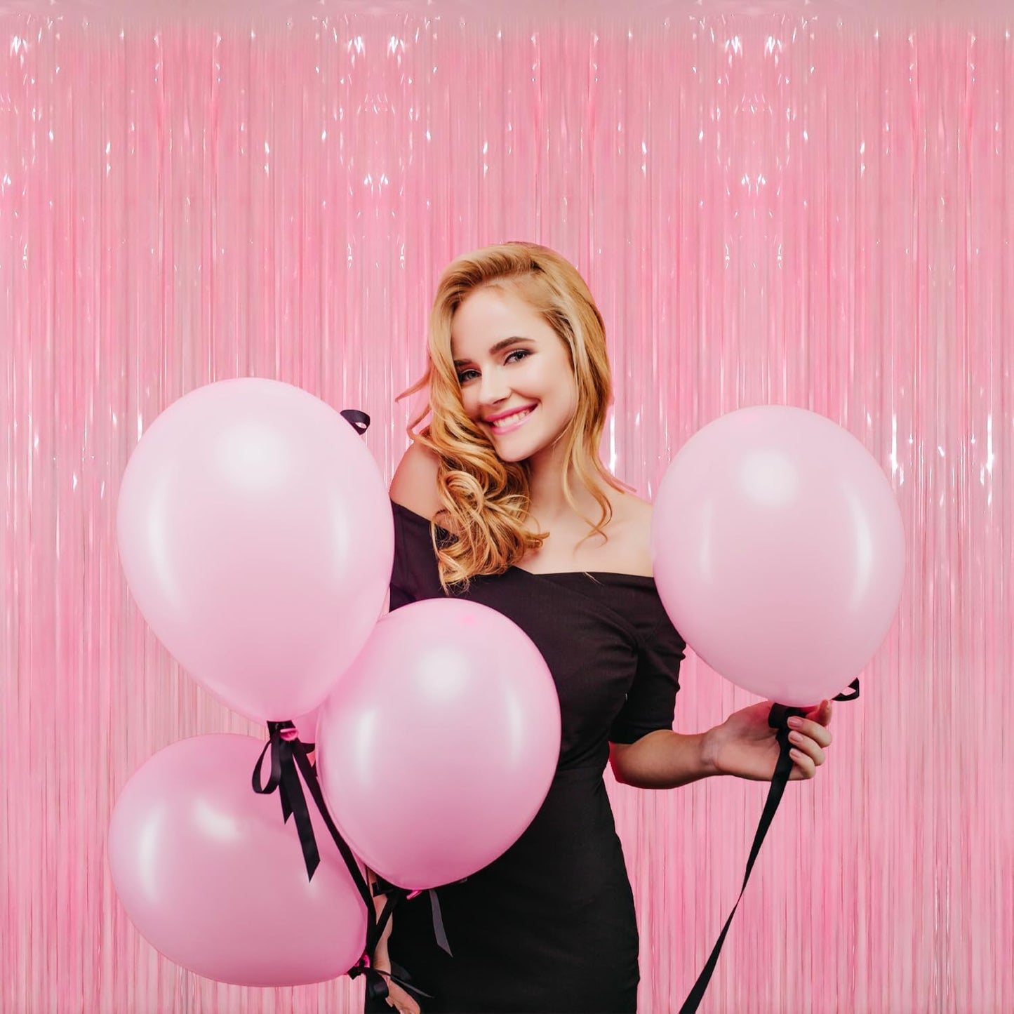 GOER 3.2 ft x 8.2 ft Metallic Tinsel Foil Fringe Curtains Party Photo Backdrop Party Streamers for Birthday,Graduation,New Year Eve Decorations Wedding Decor(1 Pack,Candy Pink)