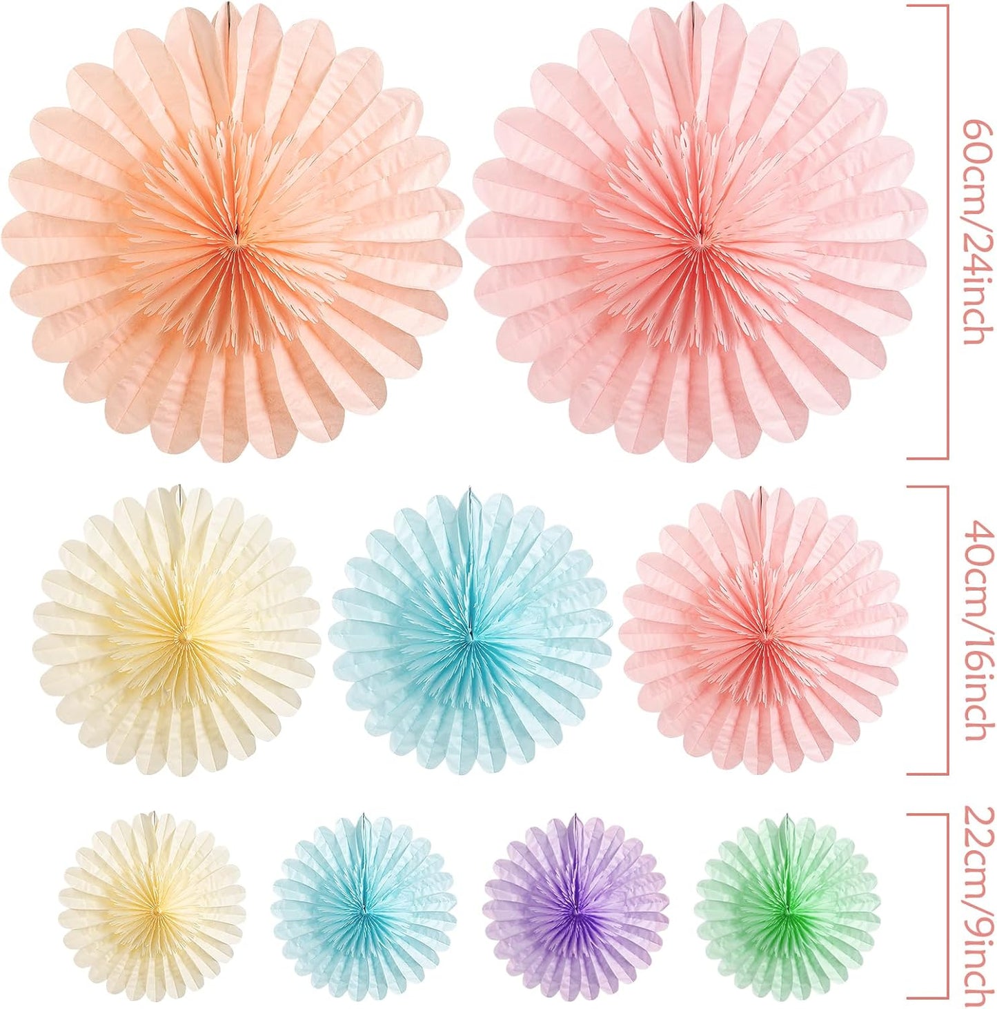 9PCS Huge Pastel Hanging Paper Fans Decoration Macaron Birthday Party Decorations Rainbow Ice Cream Easter Paper Hanging Decor for Bridal Baby Shower Classroom Home Decor