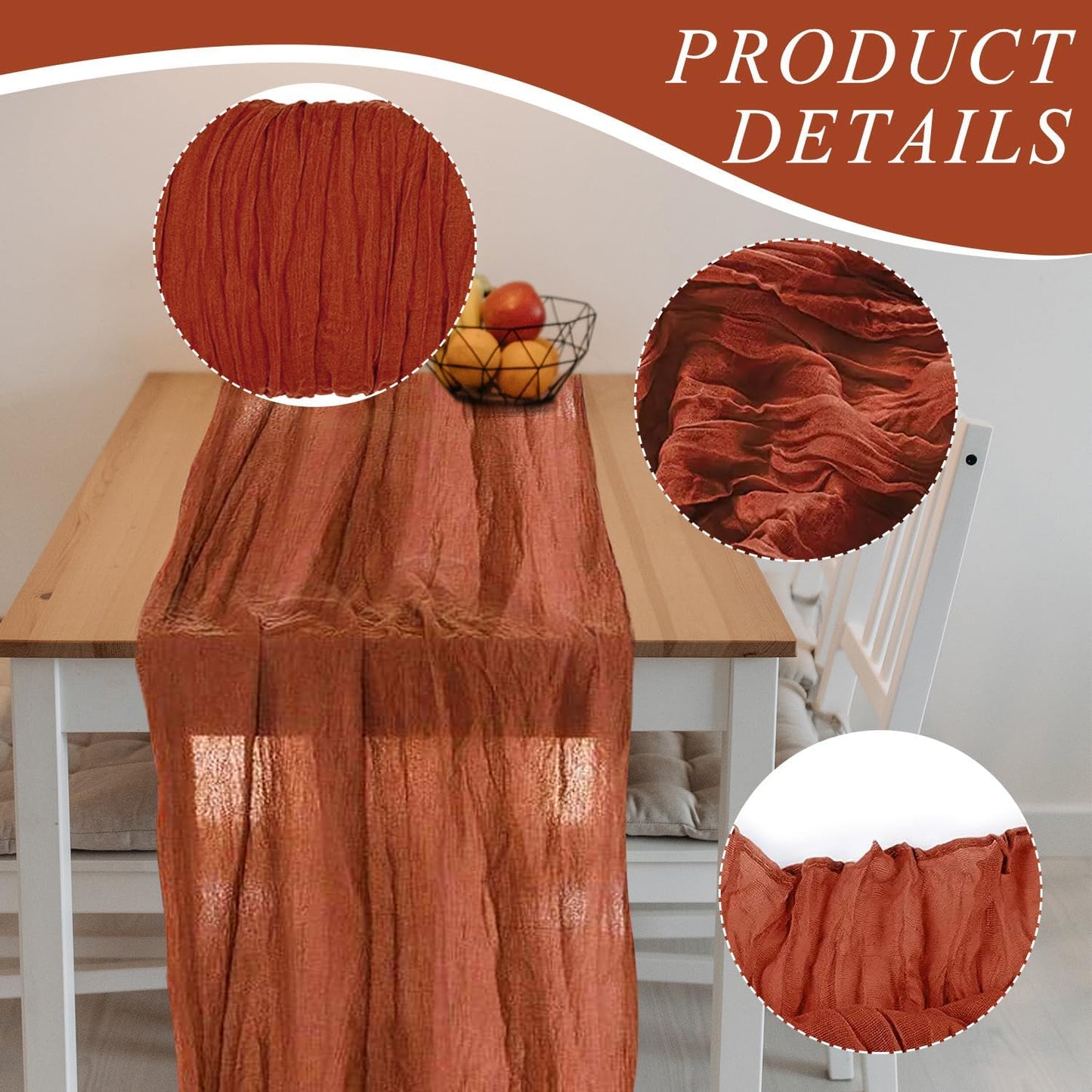 1 Pack Cheesecloth Table Runner 10Ft Christmas Gauze Boho Table Runners for Wedding Decor Bridal Shower Decorations(35" x 120")