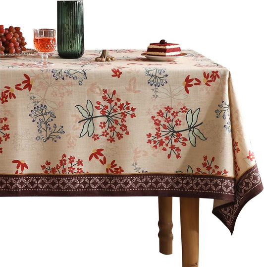patdrea Designer French Linen Long Rectangle Tablecloth for Rectangle Table,Vintage Red Floral Tablecloths,Table Cover for Kitchen Dining,Tea Party,Christmas,Thanksgiving,Holiday,63"x102"-Newmari
